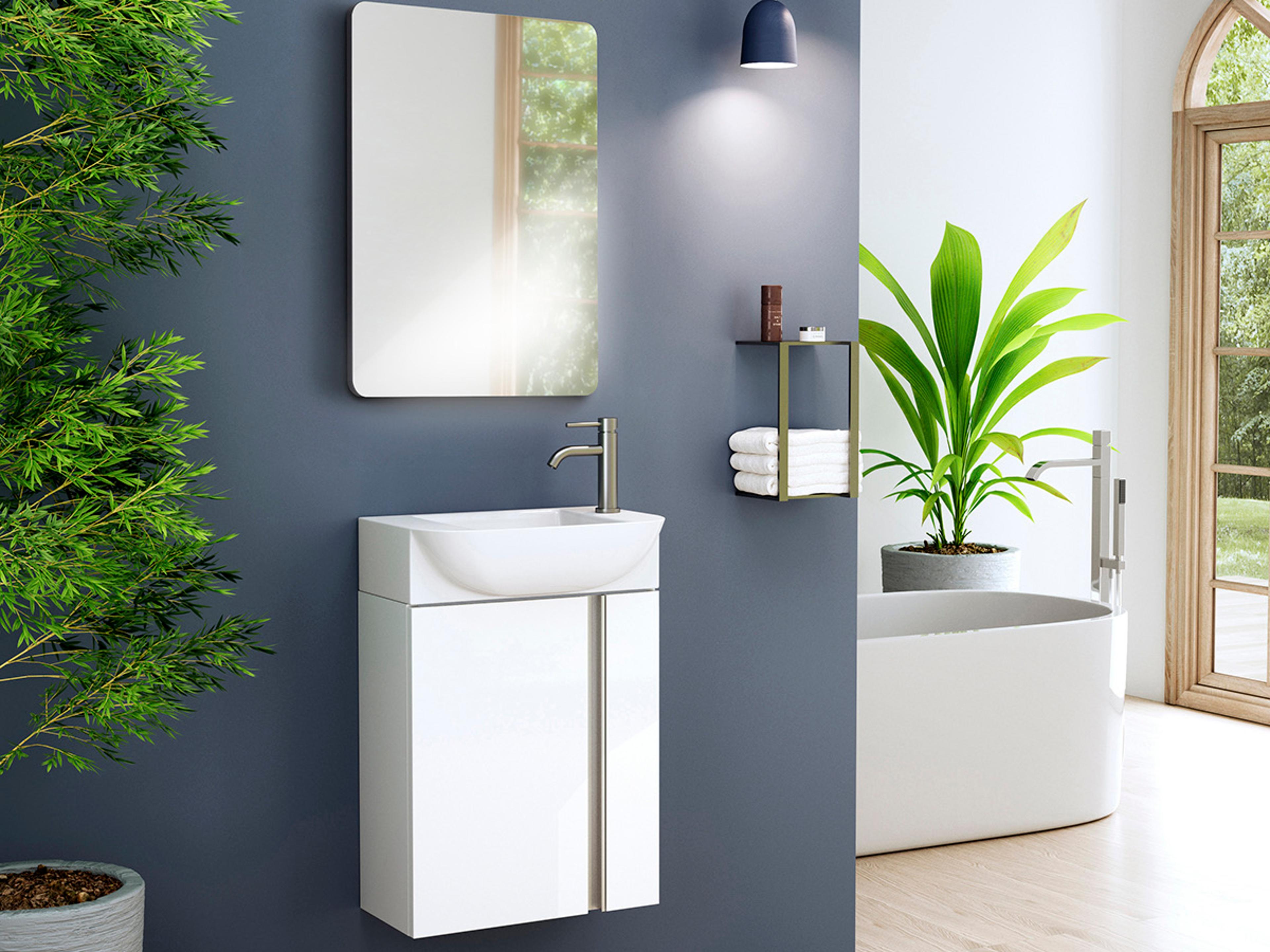 WS Bath Collections Camilia Glossy White Vanity With Handles in Polished Chrome