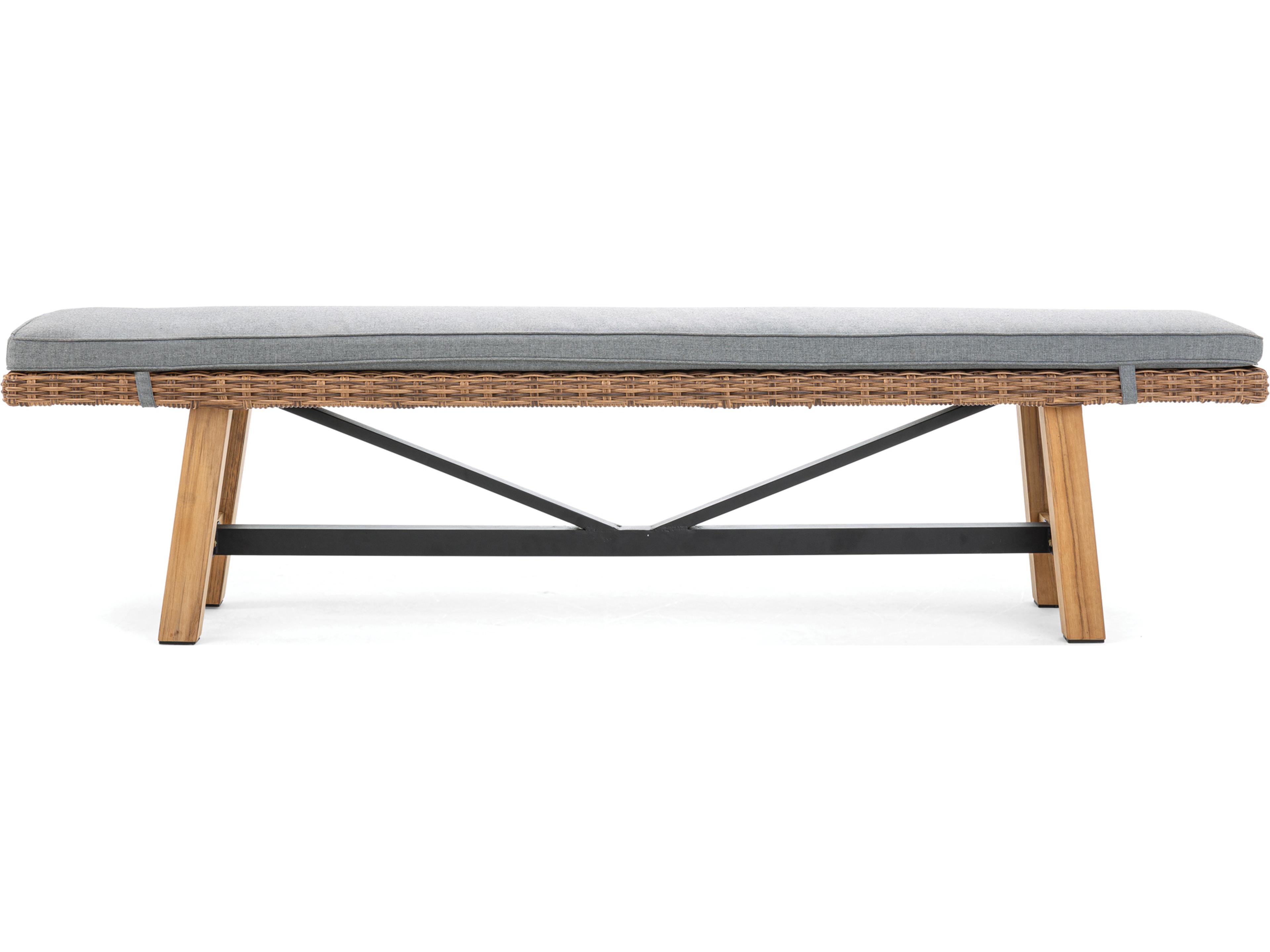 Winston Quick Ship Truss Vintage Earth Wicker Outdoor Patio Bench with Cushion