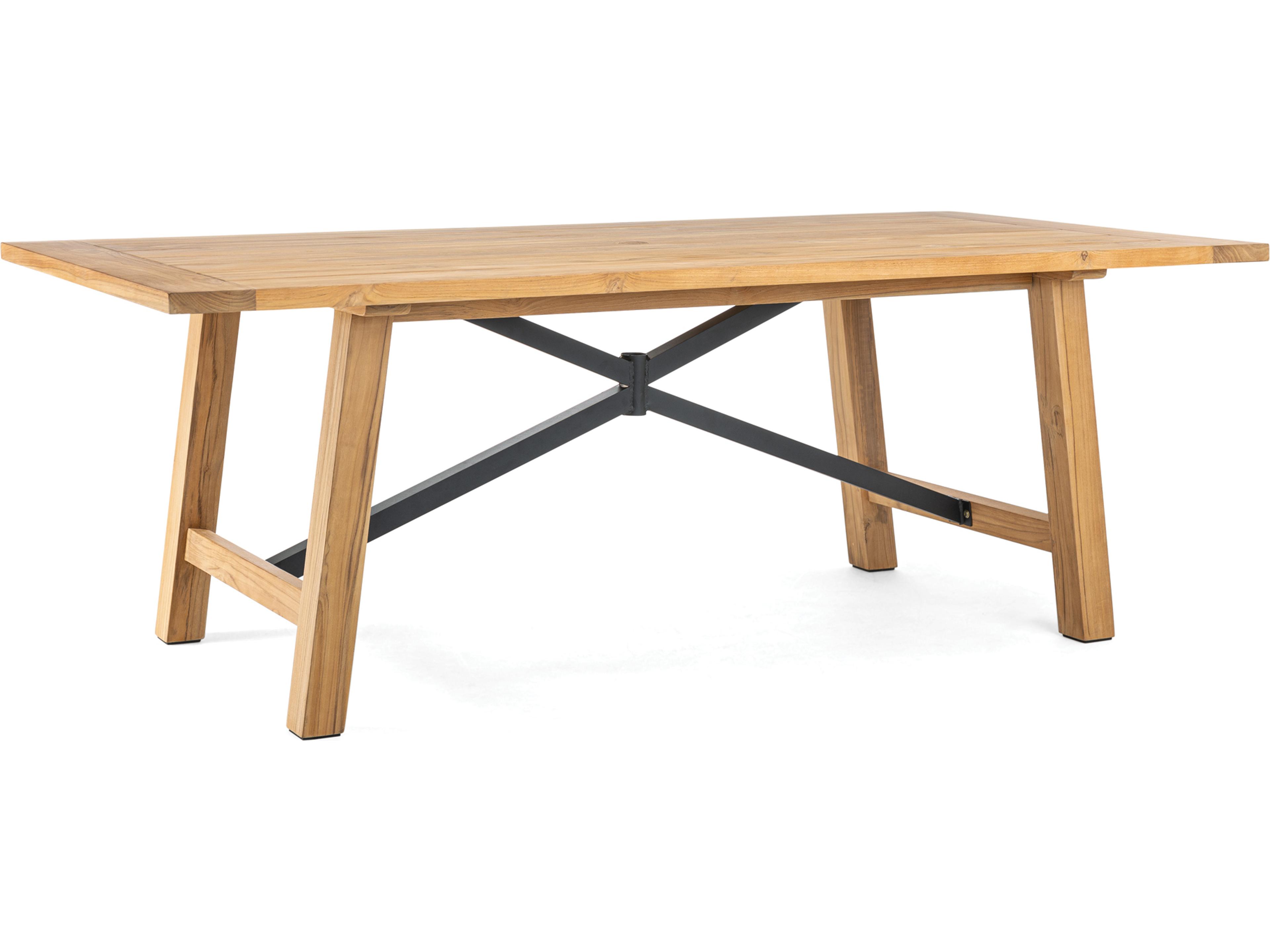 Quick Ship Truss Natural Teak Rectangular Outdoor Patio Dining Table