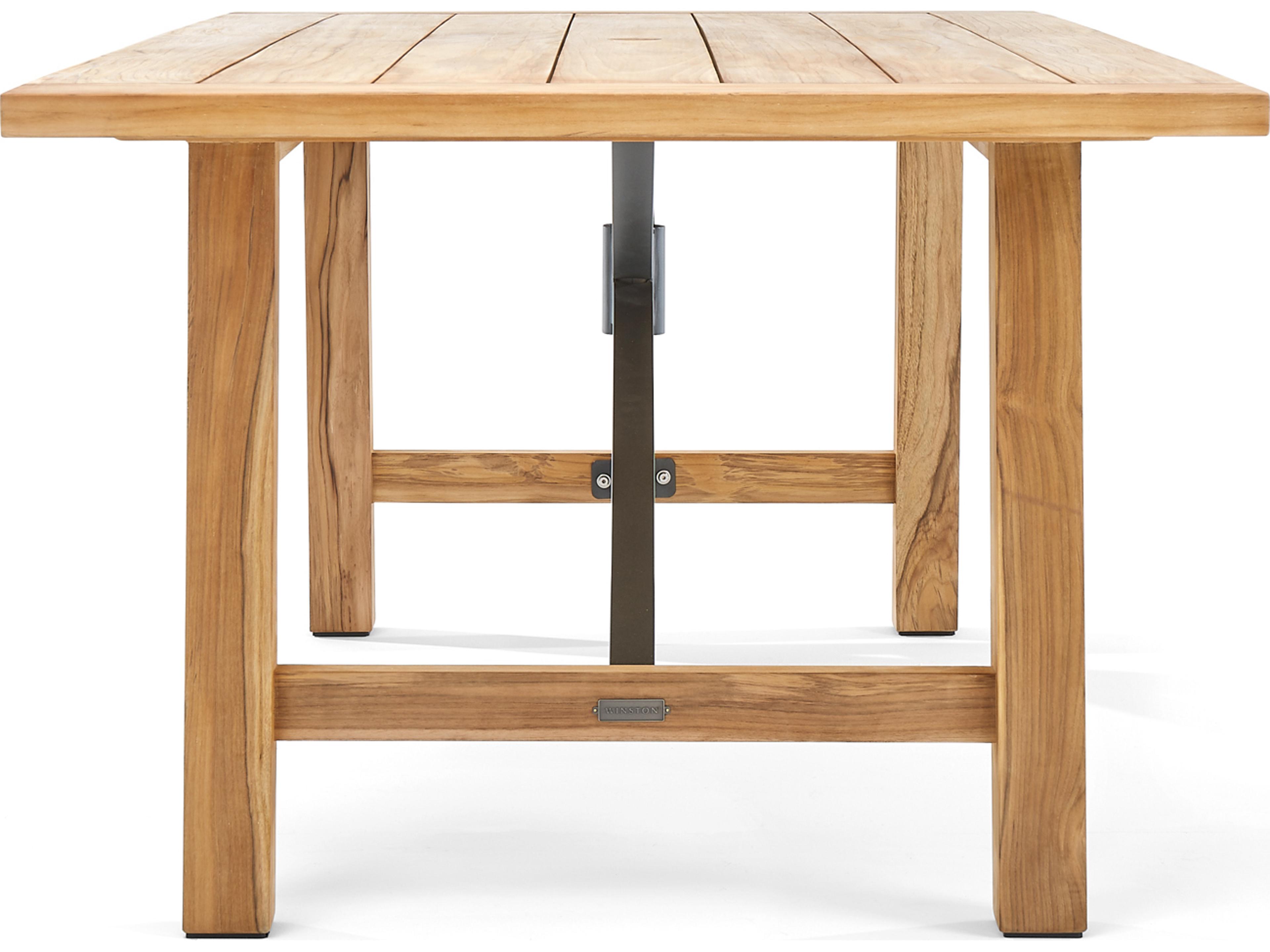 Winston Quick Ship Truss Natural Teak Rectangular Outdoor Patio Dining Table