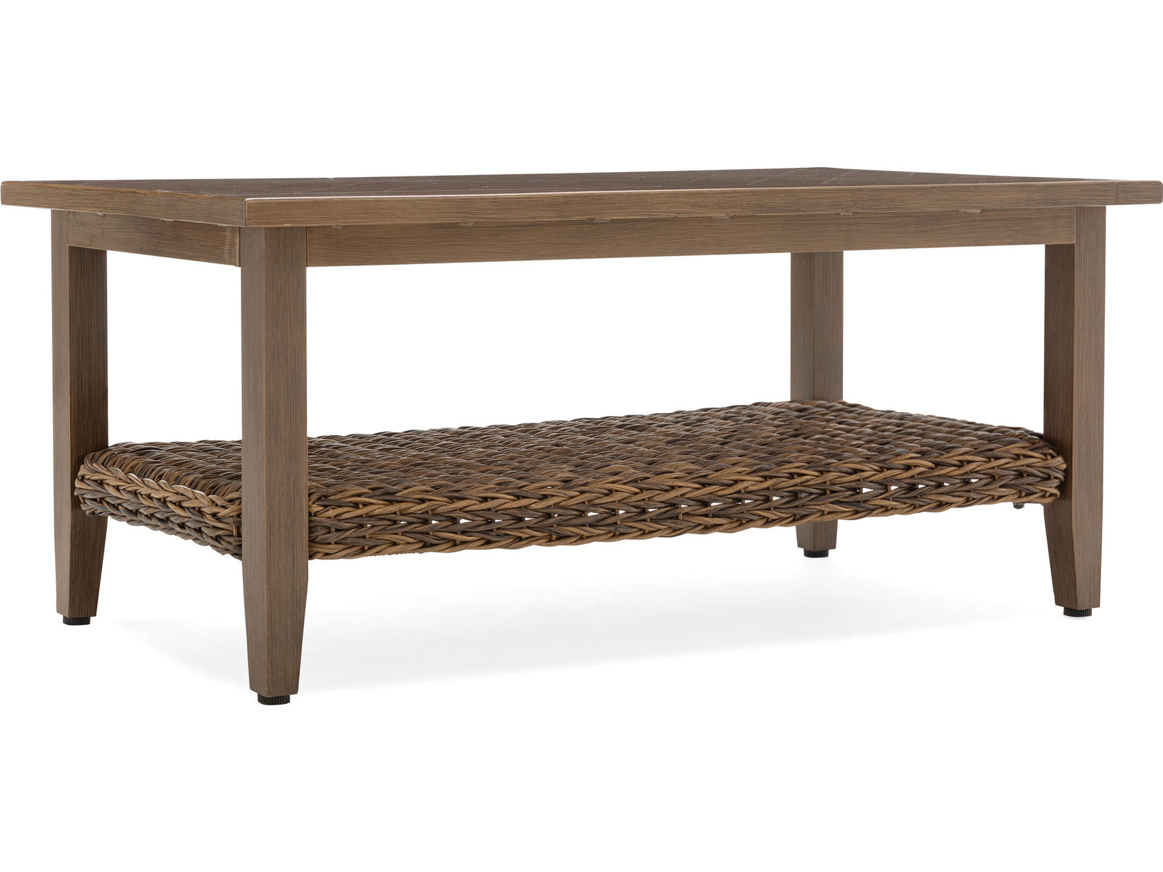 Quick Ship Cayman Wicker Heritage Brown Aluminum Rectangular Outdoor Coffee Table