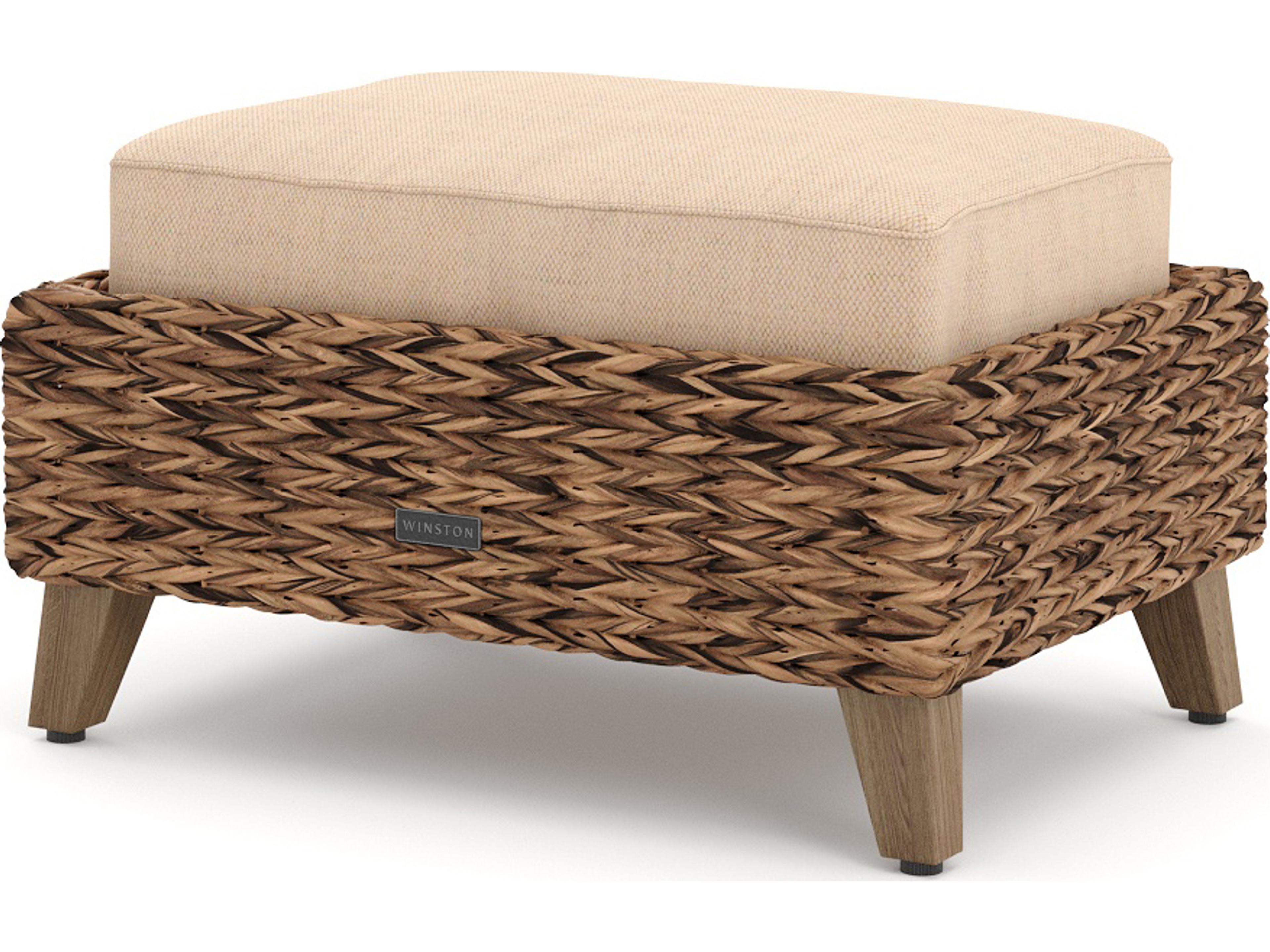 Winston Quick Ship Cayman Wicker Heritage Brown Aluminum Outdoor Patio Ottoman