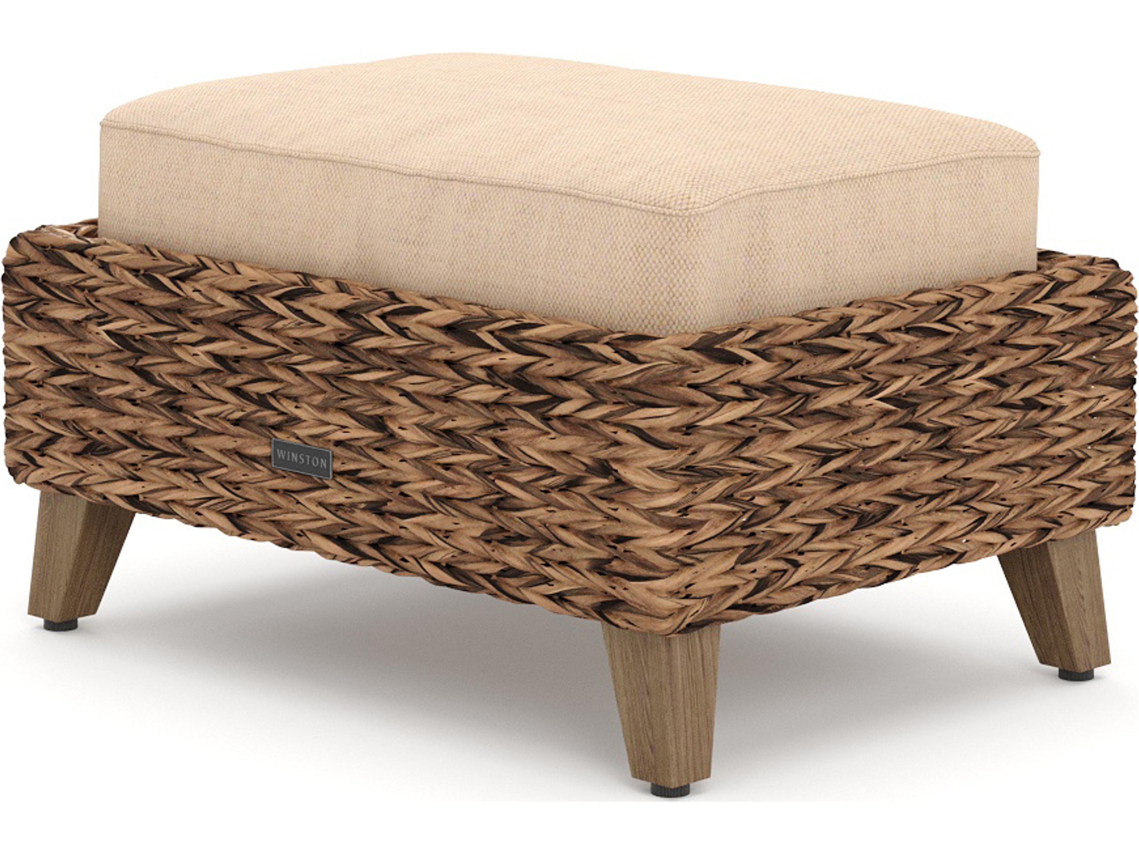 Winston Quick Ship Cayman Wicker Heritage Brown Aluminum Outdoor Patio Ottoman