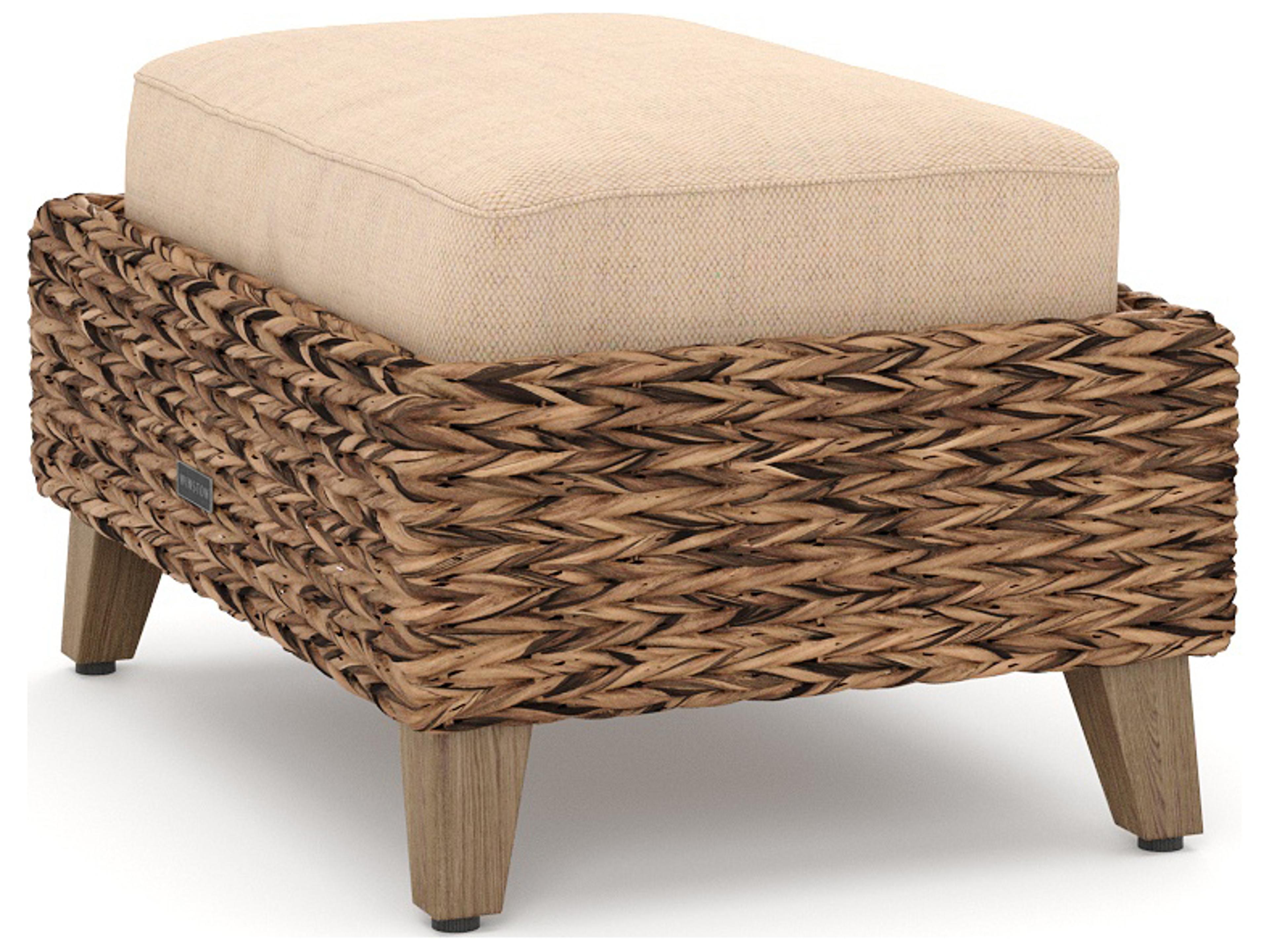 Winston Quick Ship Cayman Wicker Heritage Brown Aluminum Outdoor Patio Ottoman