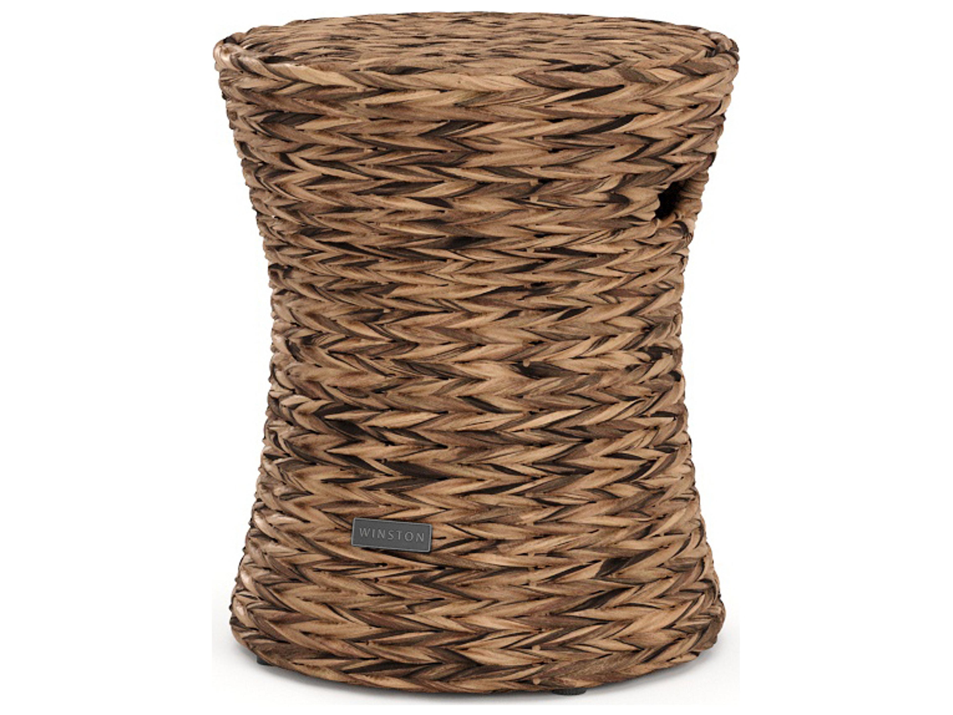 Winston Quick Ship Cayman Wicker Aluminum Heritage Brown Round Drum Stool / Outdoor Patio Side Table