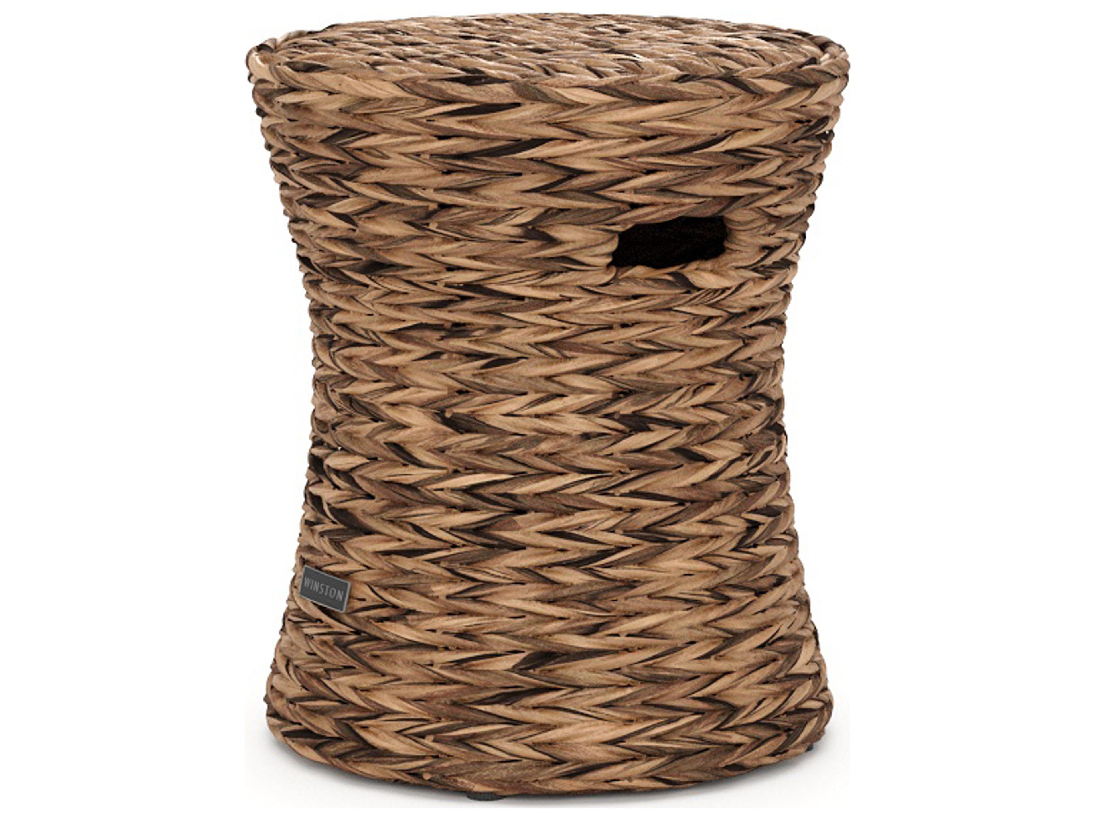 Winston Quick Ship Cayman Wicker Aluminum Heritage Brown Round Drum Stool / Outdoor Patio Side Table