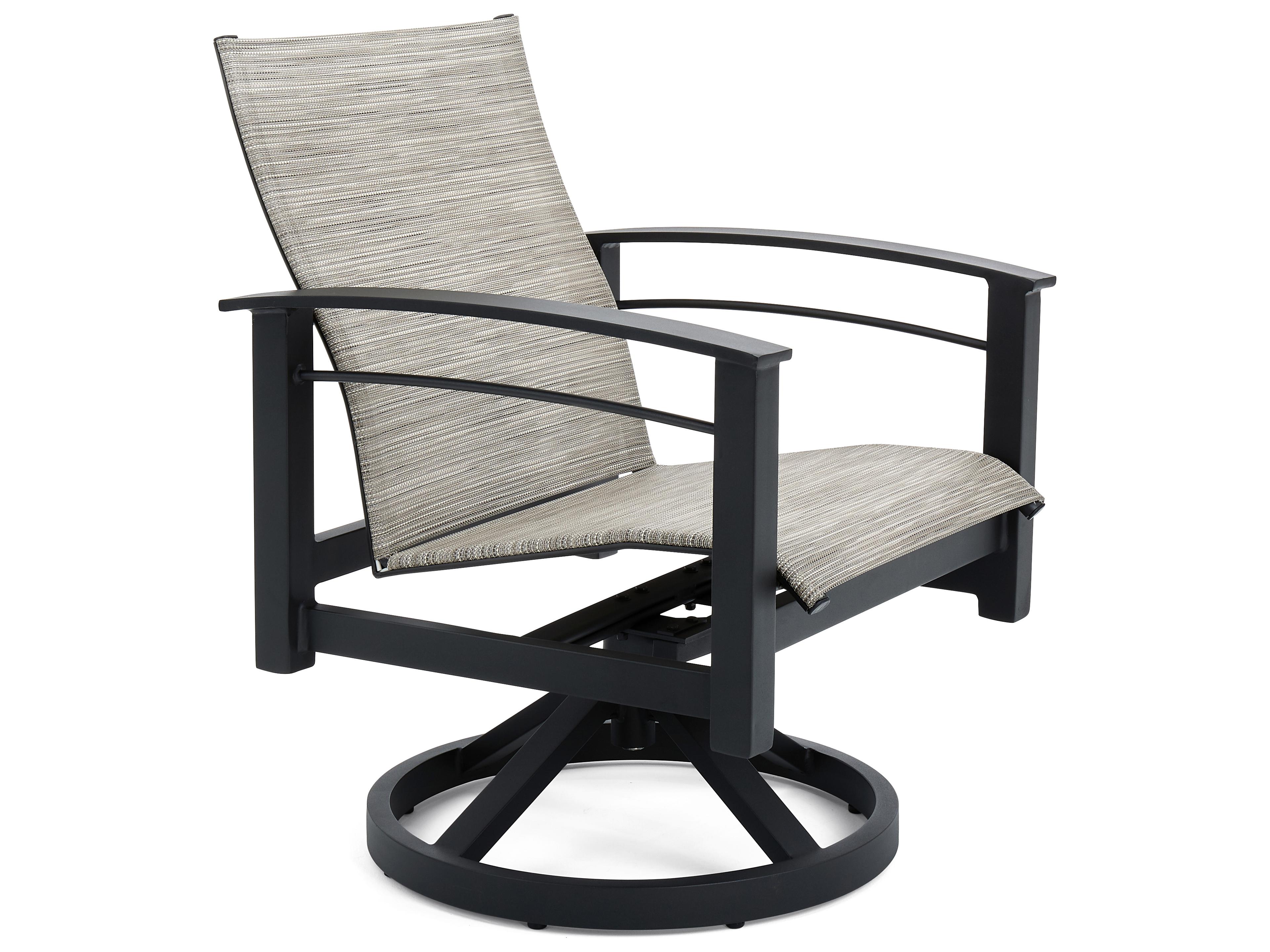 Winston Stanford Sling Quick Ship Aluminum Swivel Rocker Outdoor Dining Arm Chair