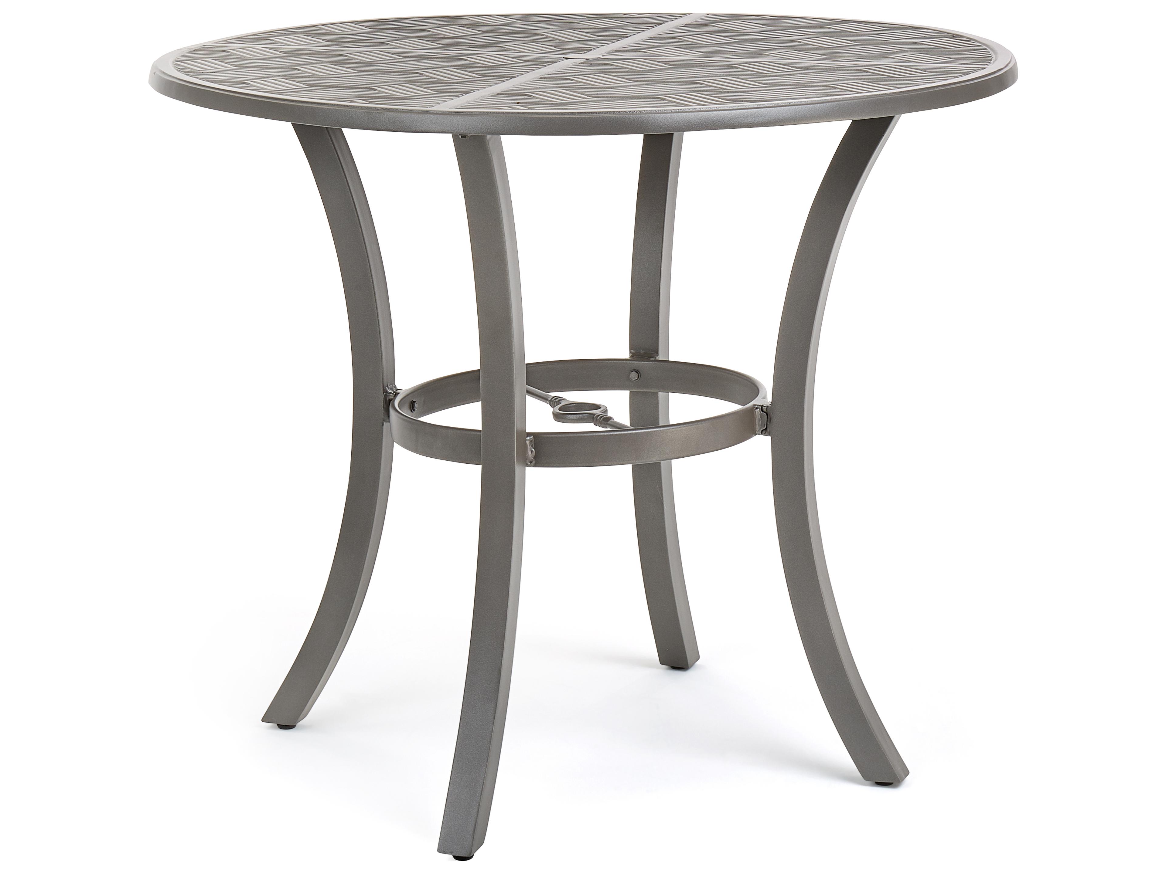 Quick Ship Merge Weathered Teak Aluminum Round Patio Counter Table