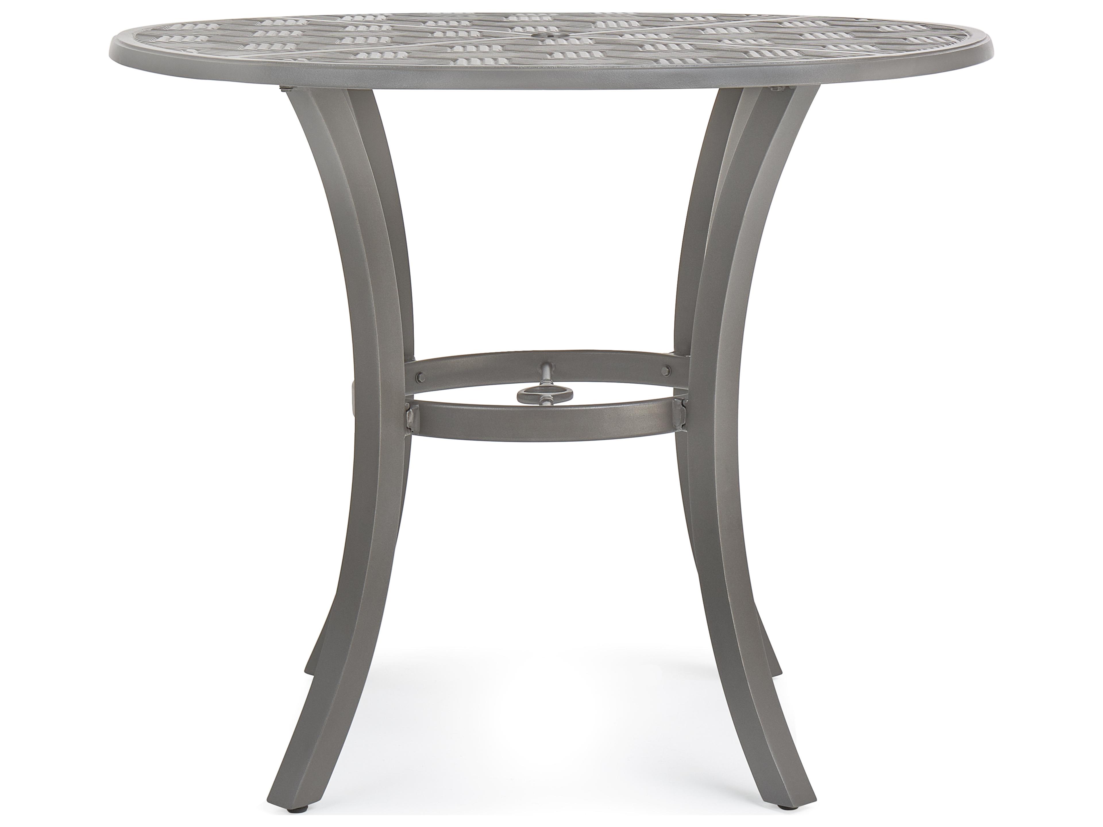Winston Quick Ship Merge Weathered Teak Aluminum Round Patio Counter Table