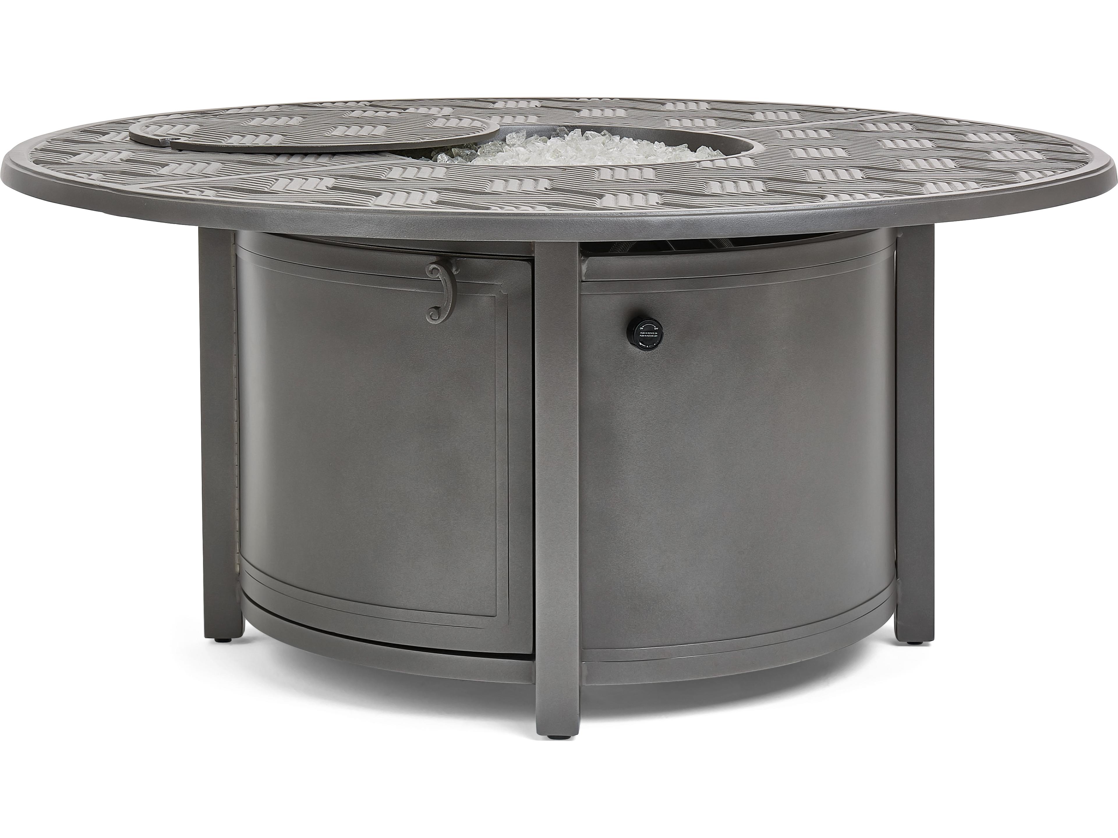 Winston Quick Ship Merge Weathered Teak Aluminum Round Patio Fire Pit Table