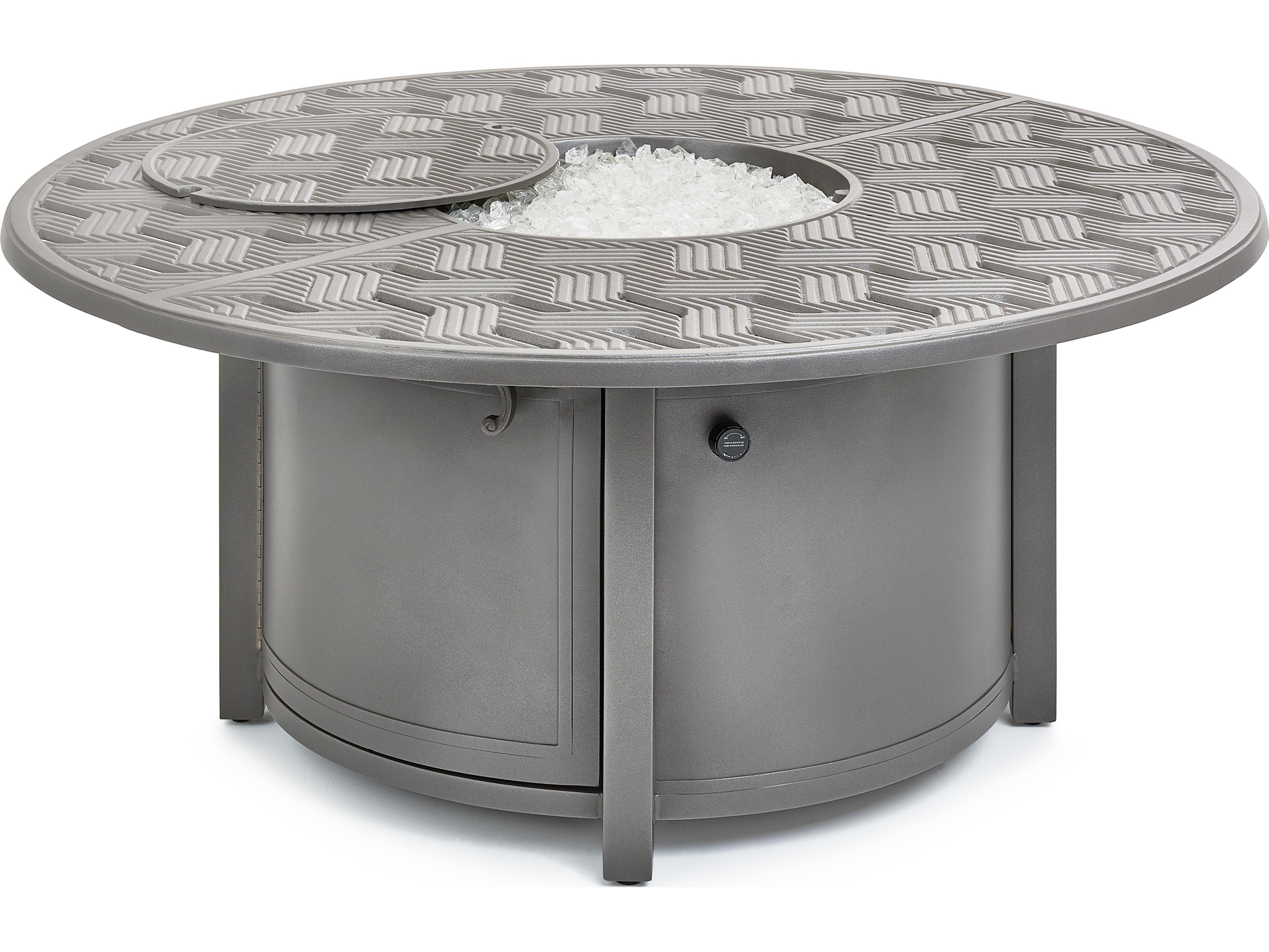 Winston Quick Ship Merge Weathered Teak Aluminum Round Patio Fire Pit Table