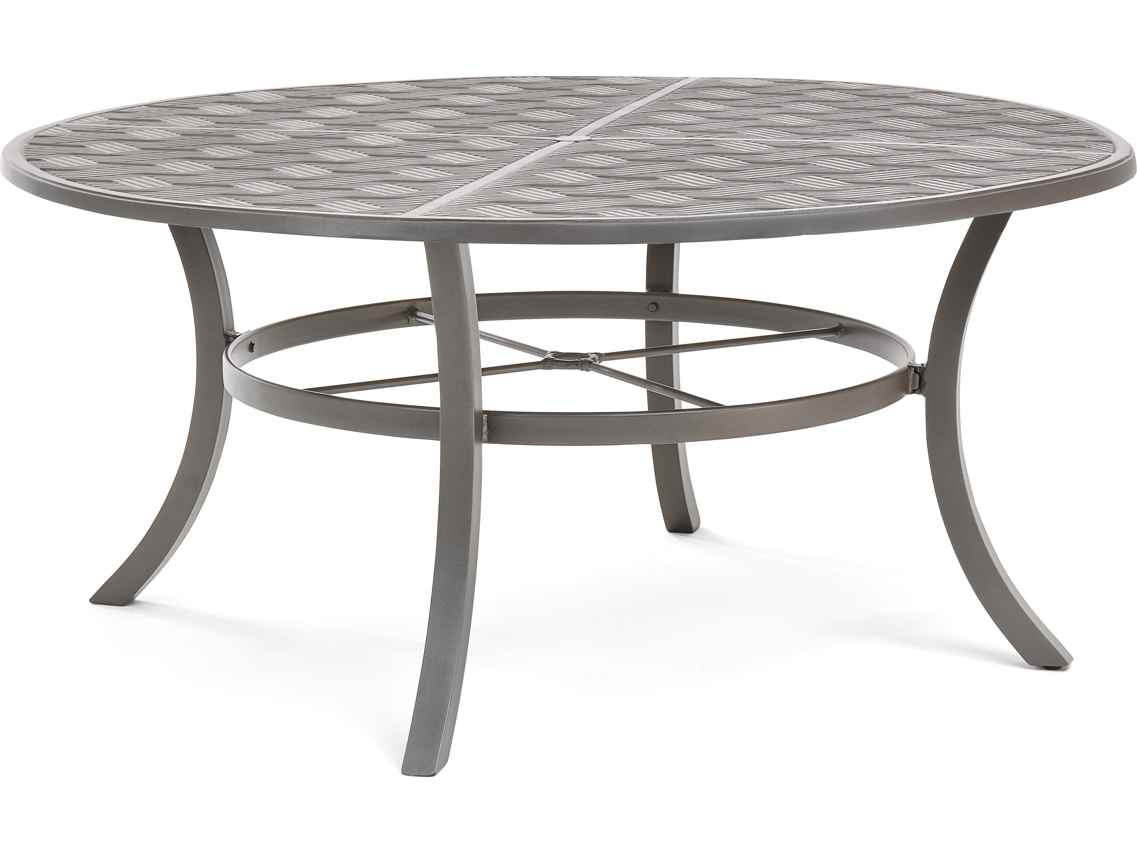 Quick Ship Merge Weathered Teak Aluminum Round Outdoor Patio Dining Table