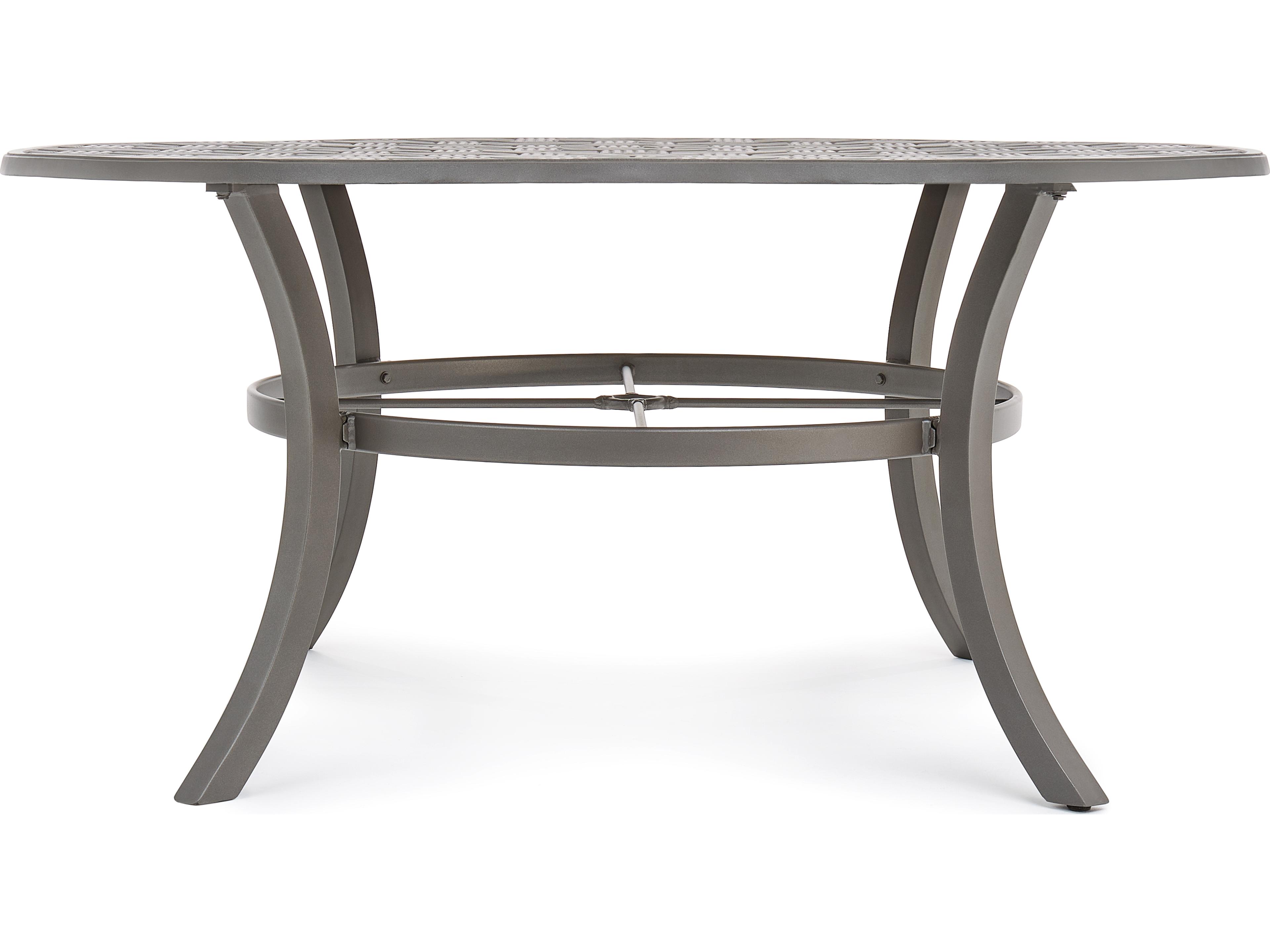 Winston Quick Ship Merge Weathered Teak Aluminum Round Outdoor Patio Dining Table