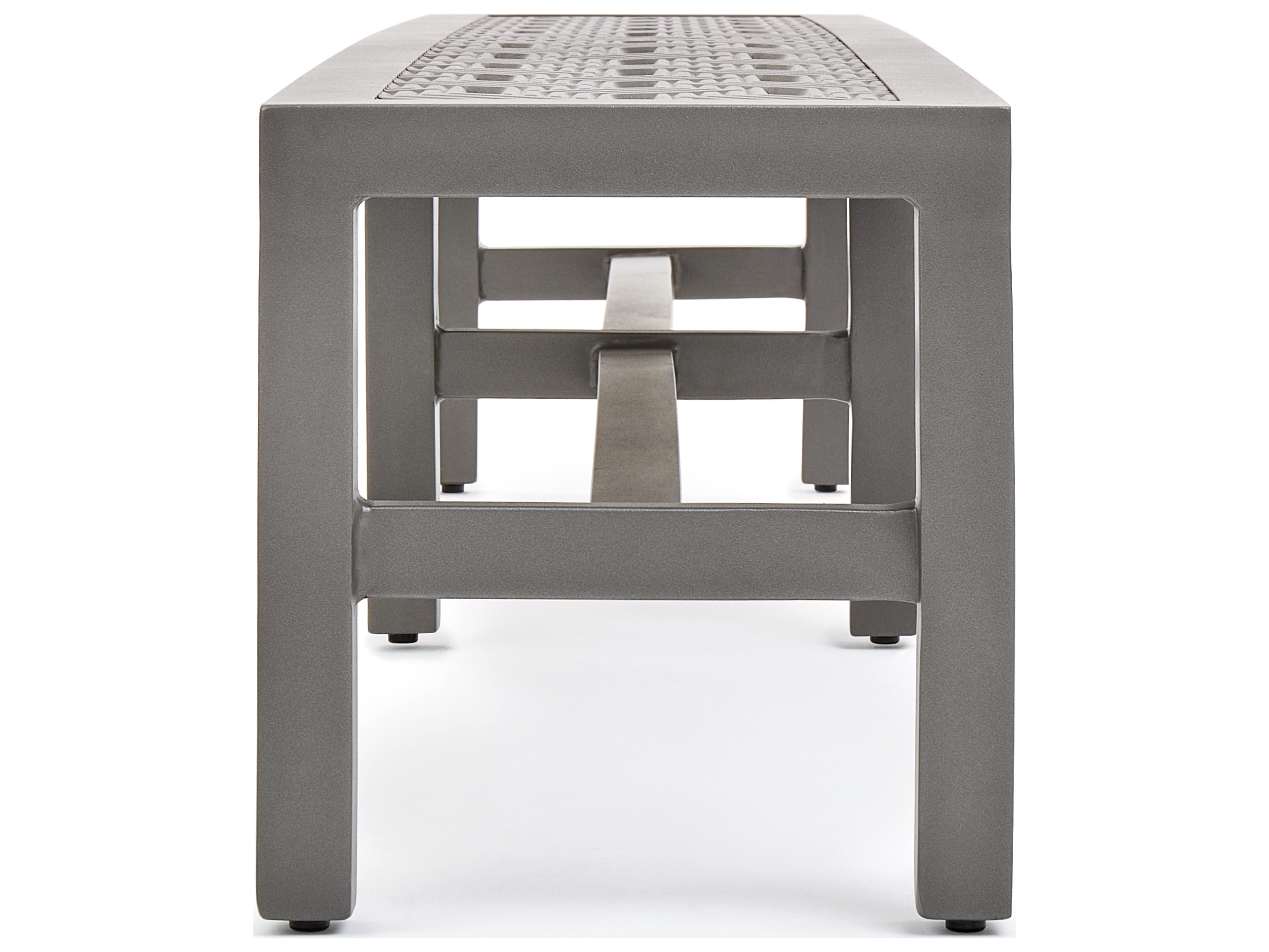 Winston Quick Ship Merge Weathered Teak Aluminum Dining Outdoor Patio Bench