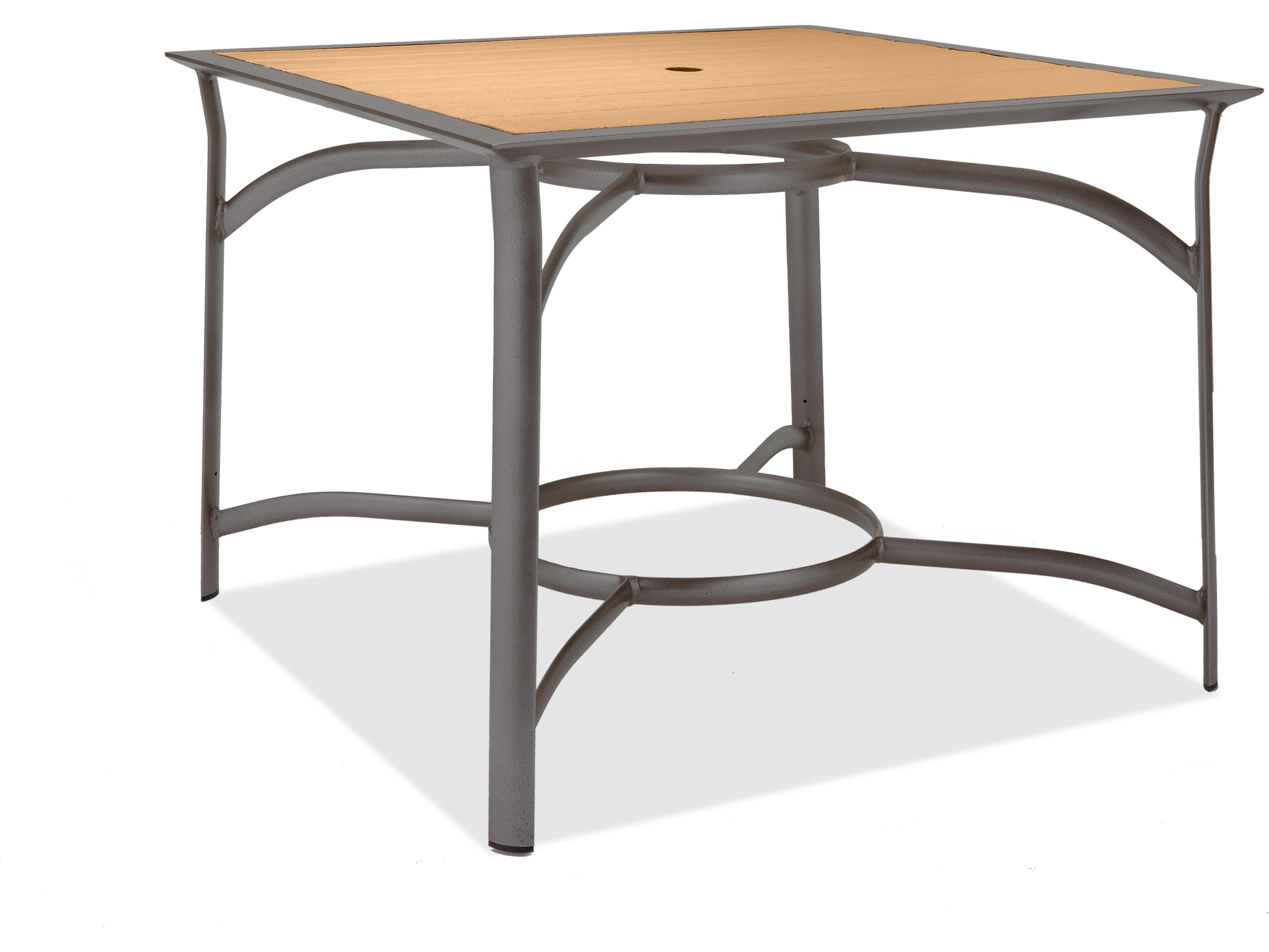 Quick Ship Harper Weathered Teak Aluminum Square Counter Table with Umbrella Hole