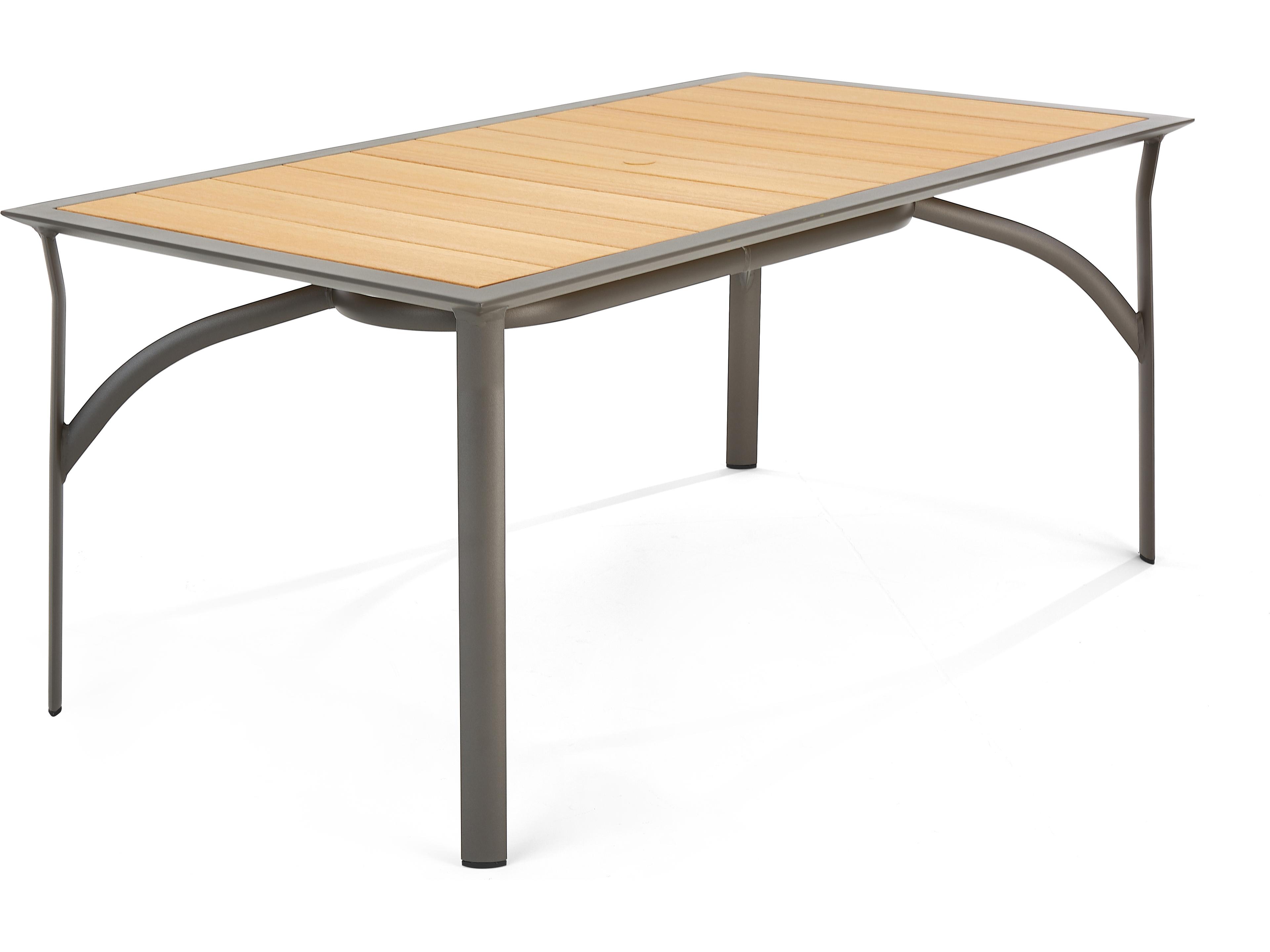 Winston Quick Ship Harper Weathered Teak Aluminum Rectangular Dining Table with Umbrella Hole