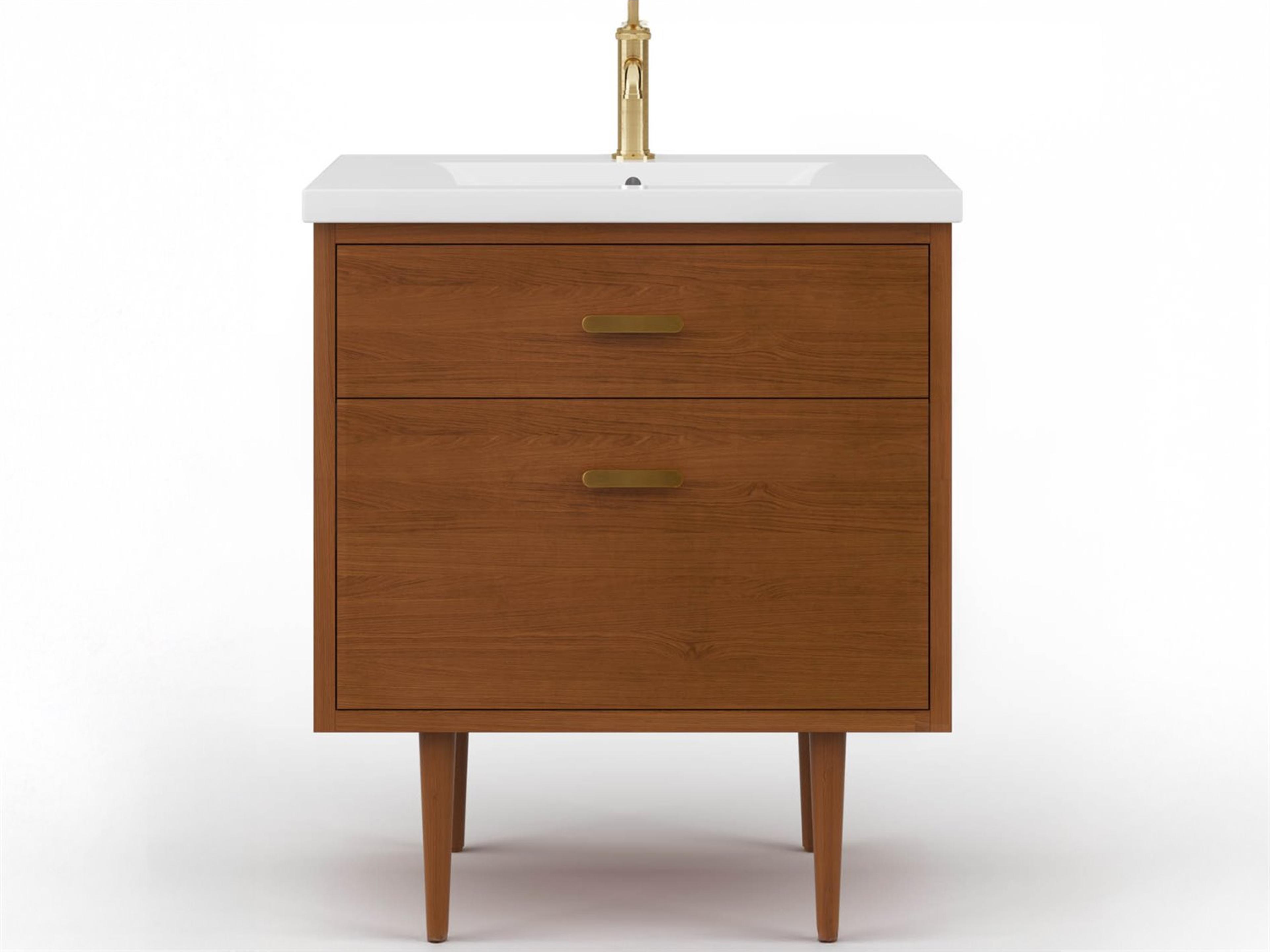 Brandy Satin Gold Vanity in Honey Walnut