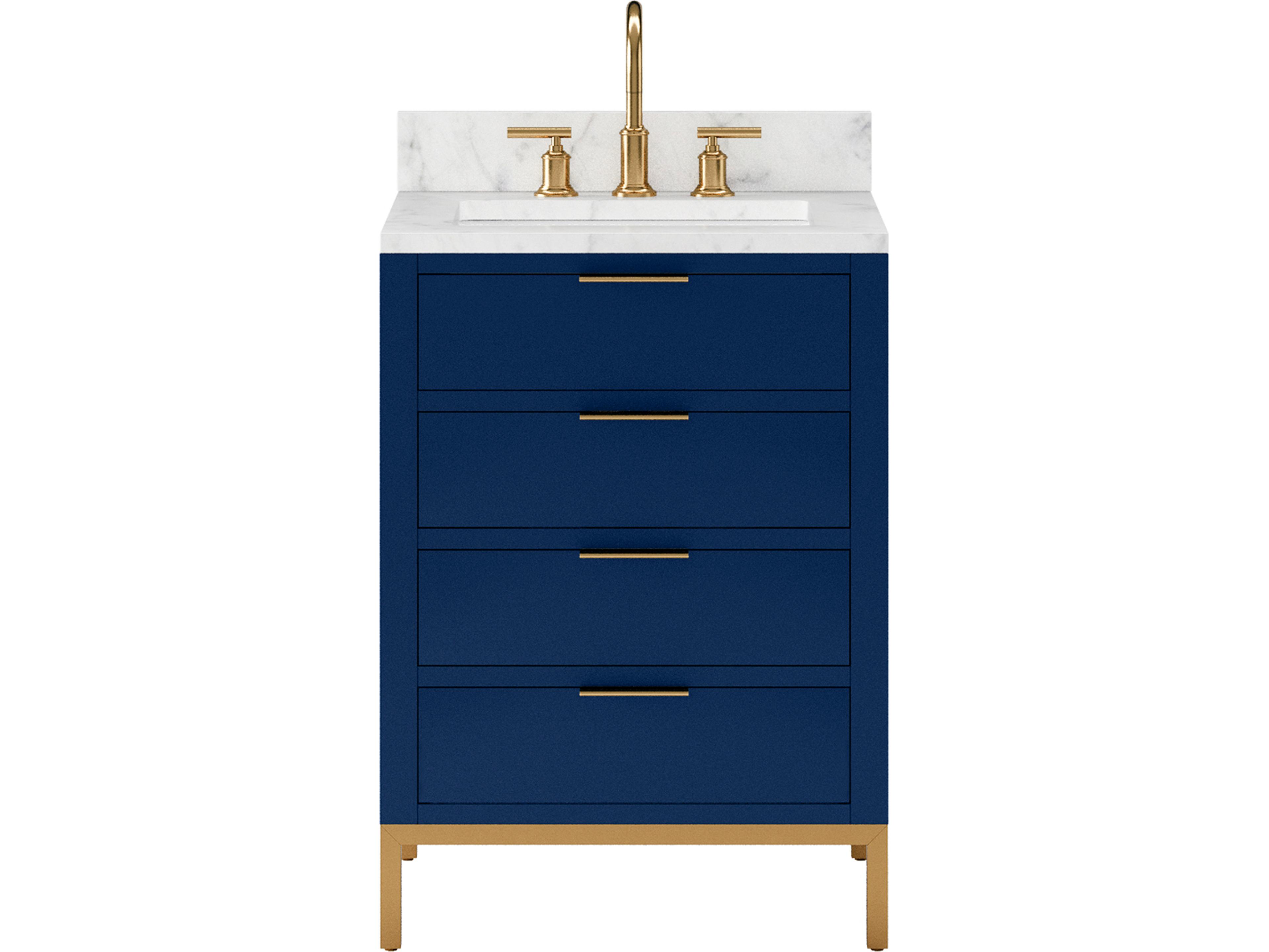 Water Creation Bristol Monarch Blue Vanity with Satin Gold Gooseneck Faucet