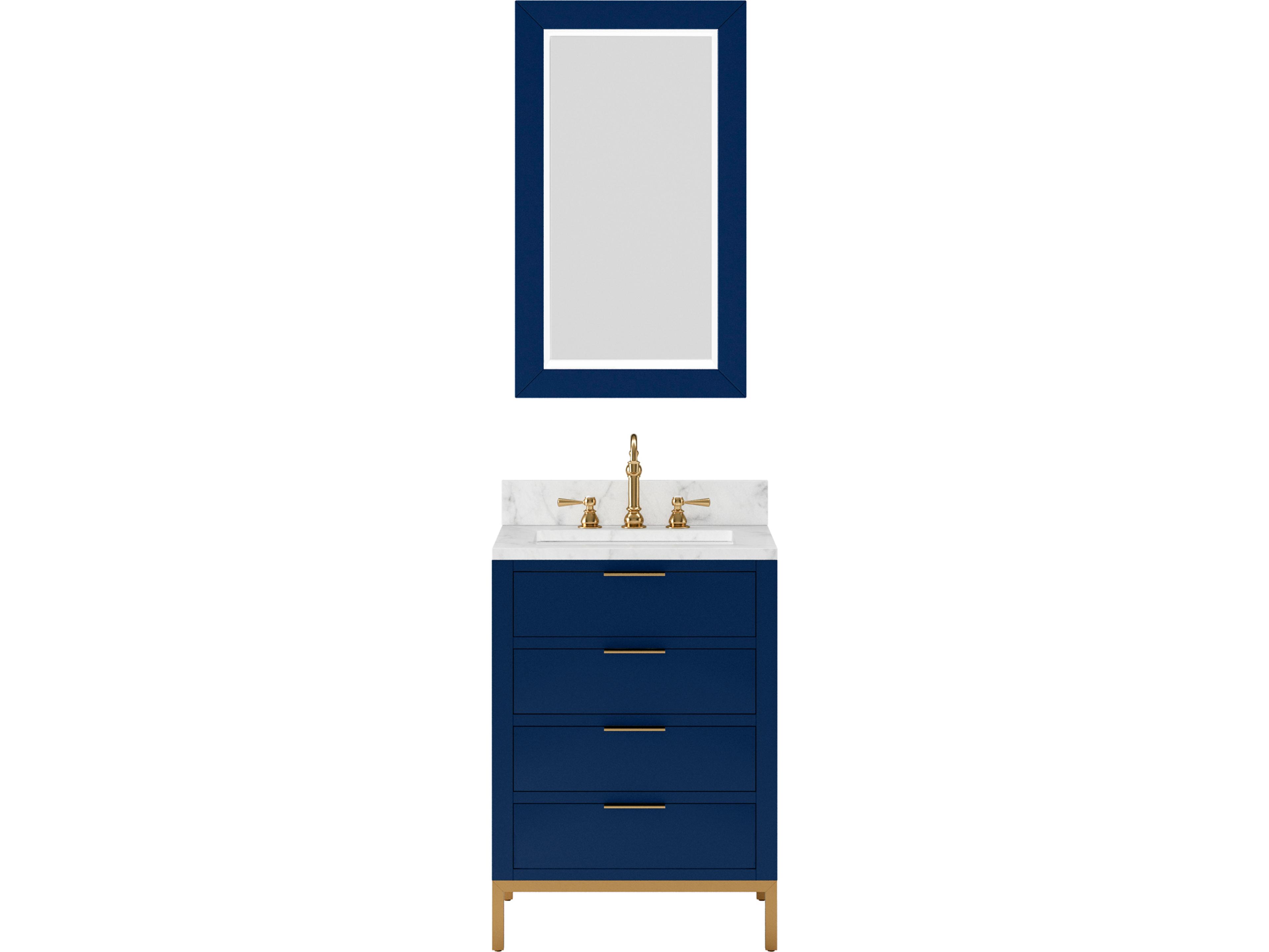 Water Creation Bristol Monarch Blue Vanity with Satin Gold Hook Faucet and Rectangular Mirror (S)