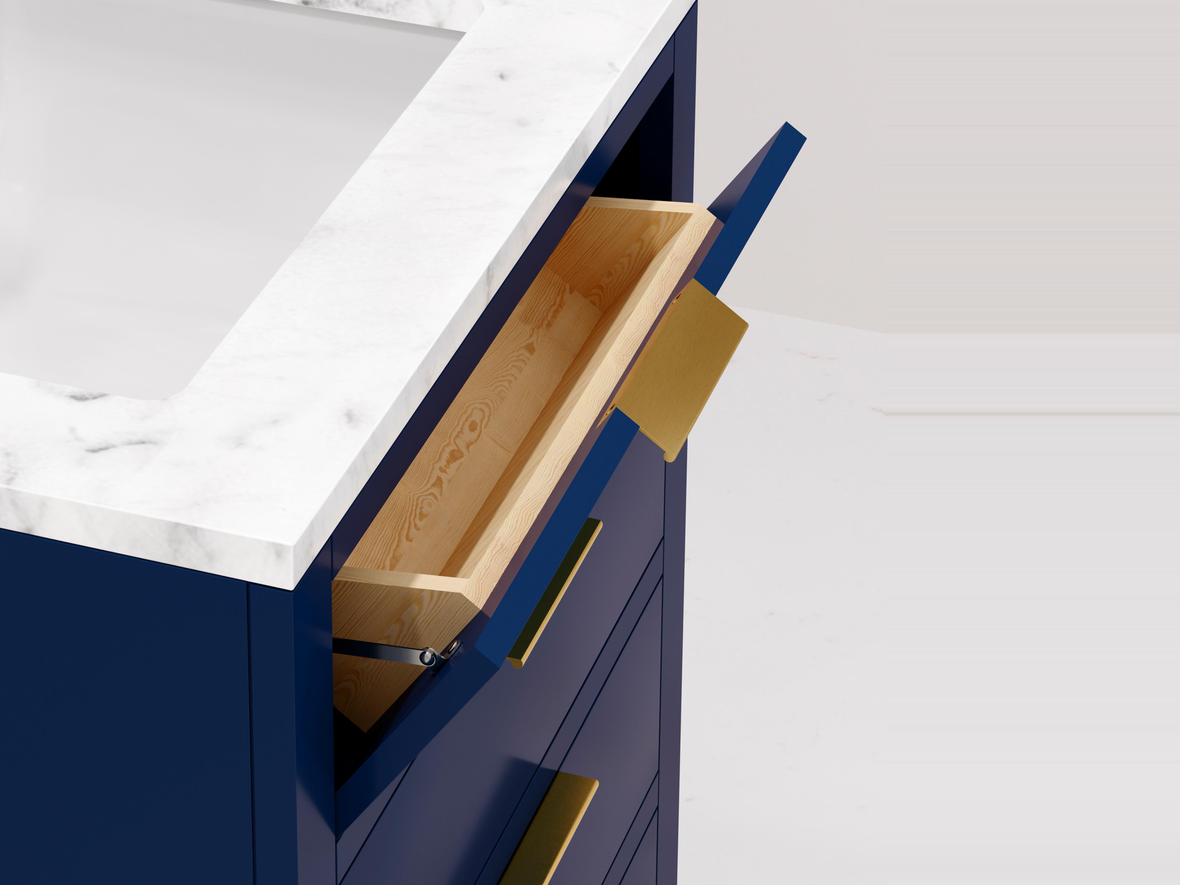 Water Creation Bristol Monarch Blue Vanity with Satin Gold Hook Faucet and Rectangular Mirror (S)