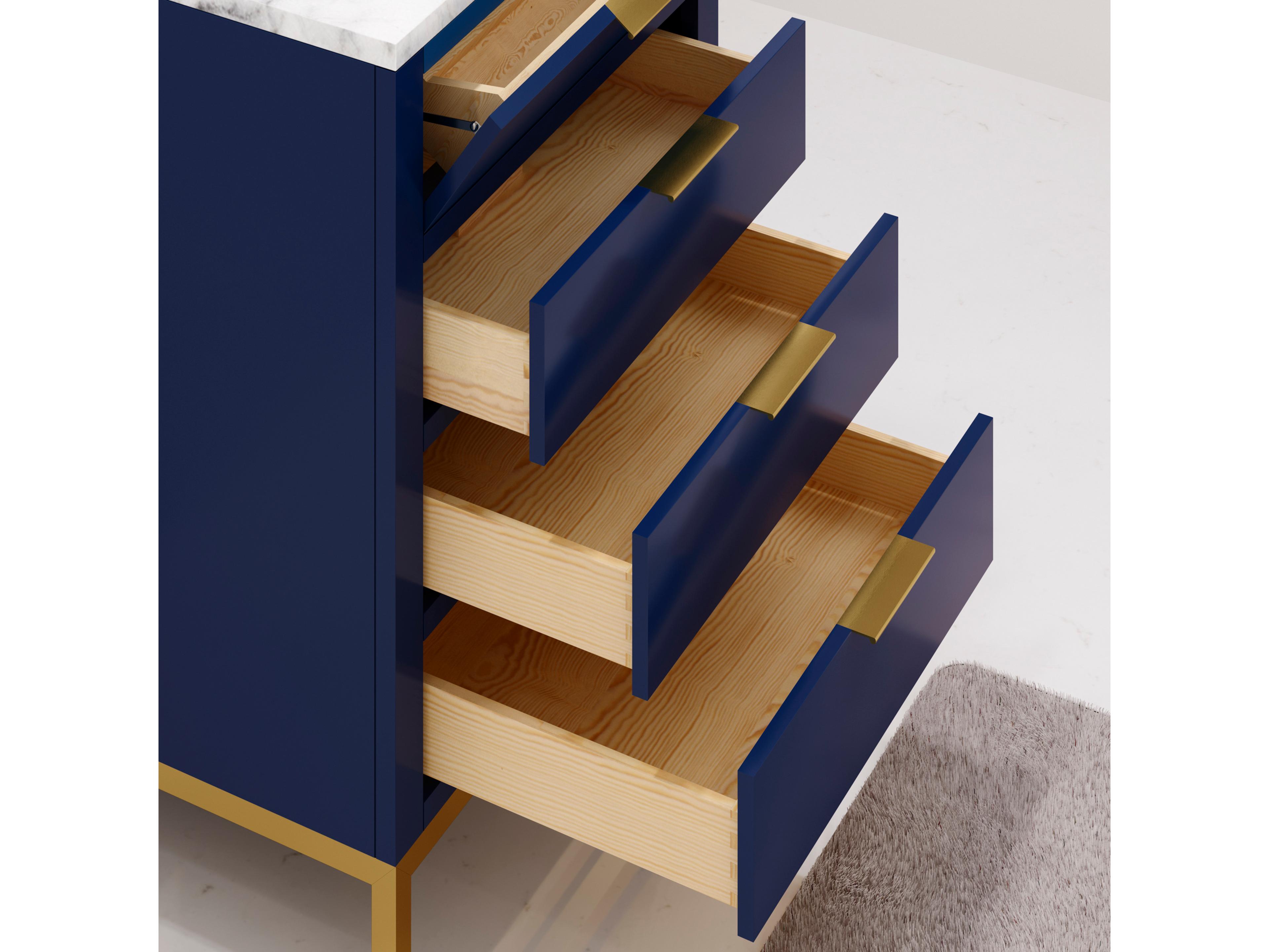 Water Creation Bristol Monarch Blue Vanity with Satin Gold Hook Faucet and Rectangular Mirror (S)