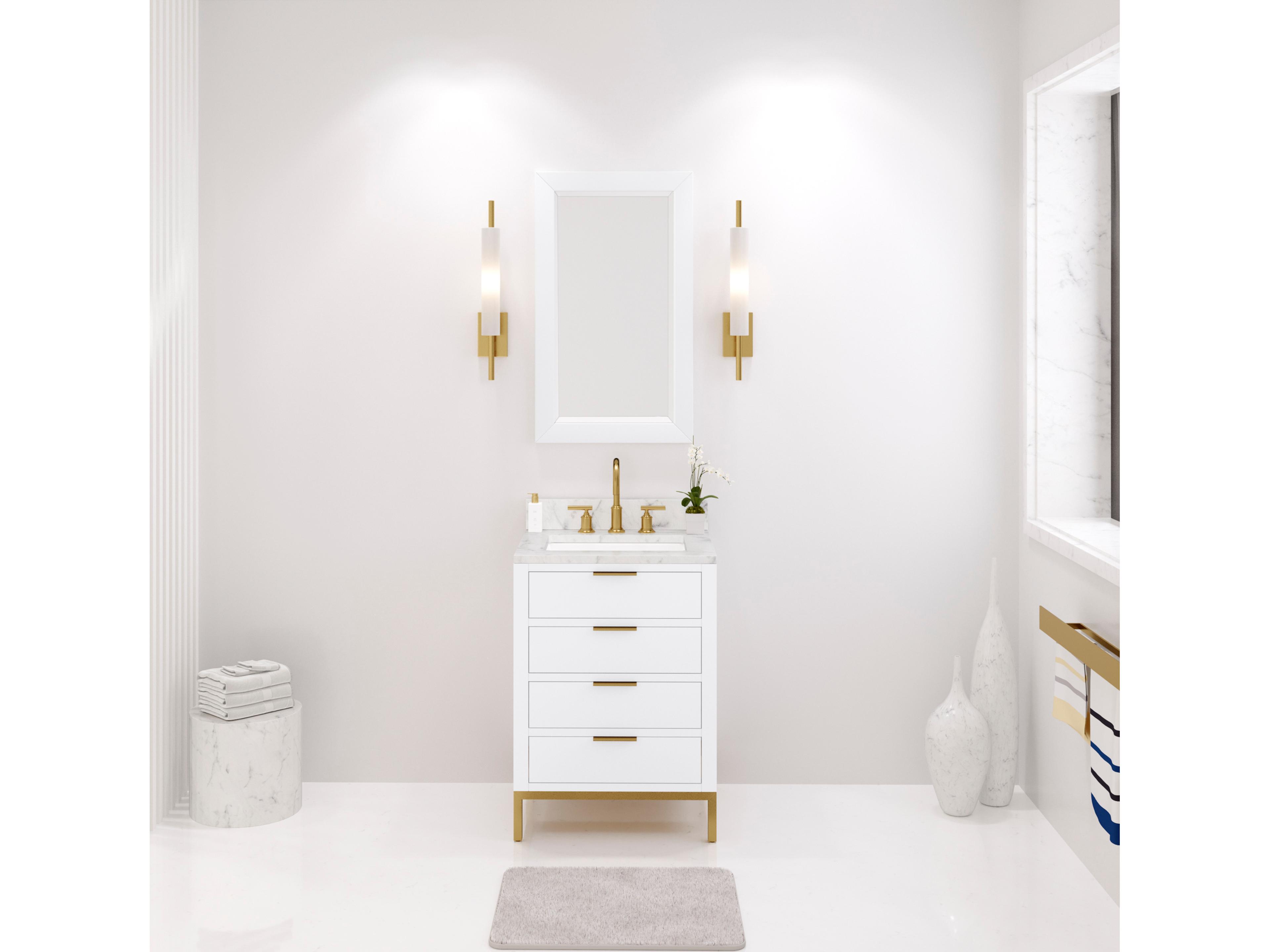 Water Creation Bristol Single Sink Carrara White Marble Countertop Bath Vanity in Pure White with Satin Gold Gooseneck Faucet