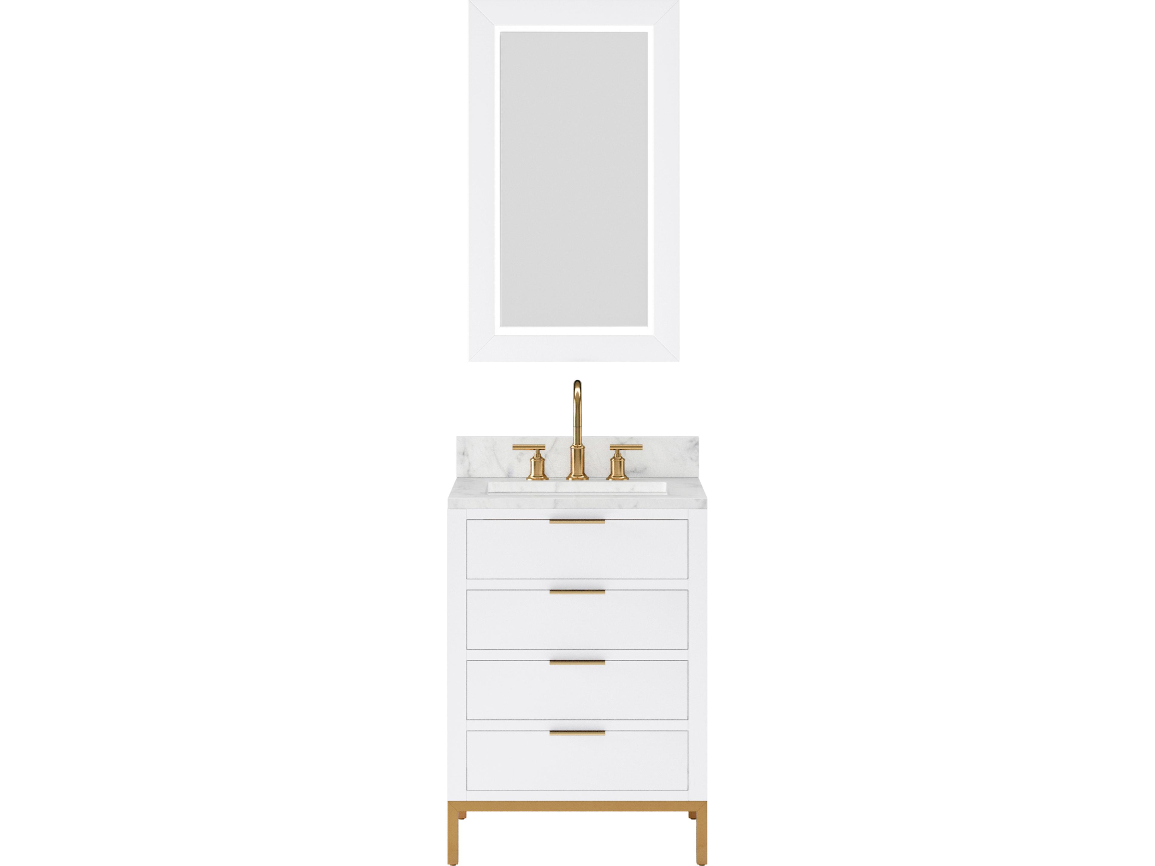 Bristol Single Sink Carrara White Marble Countertop Bath Vanity in Pure White with Satin Gold Gooseneck Faucet