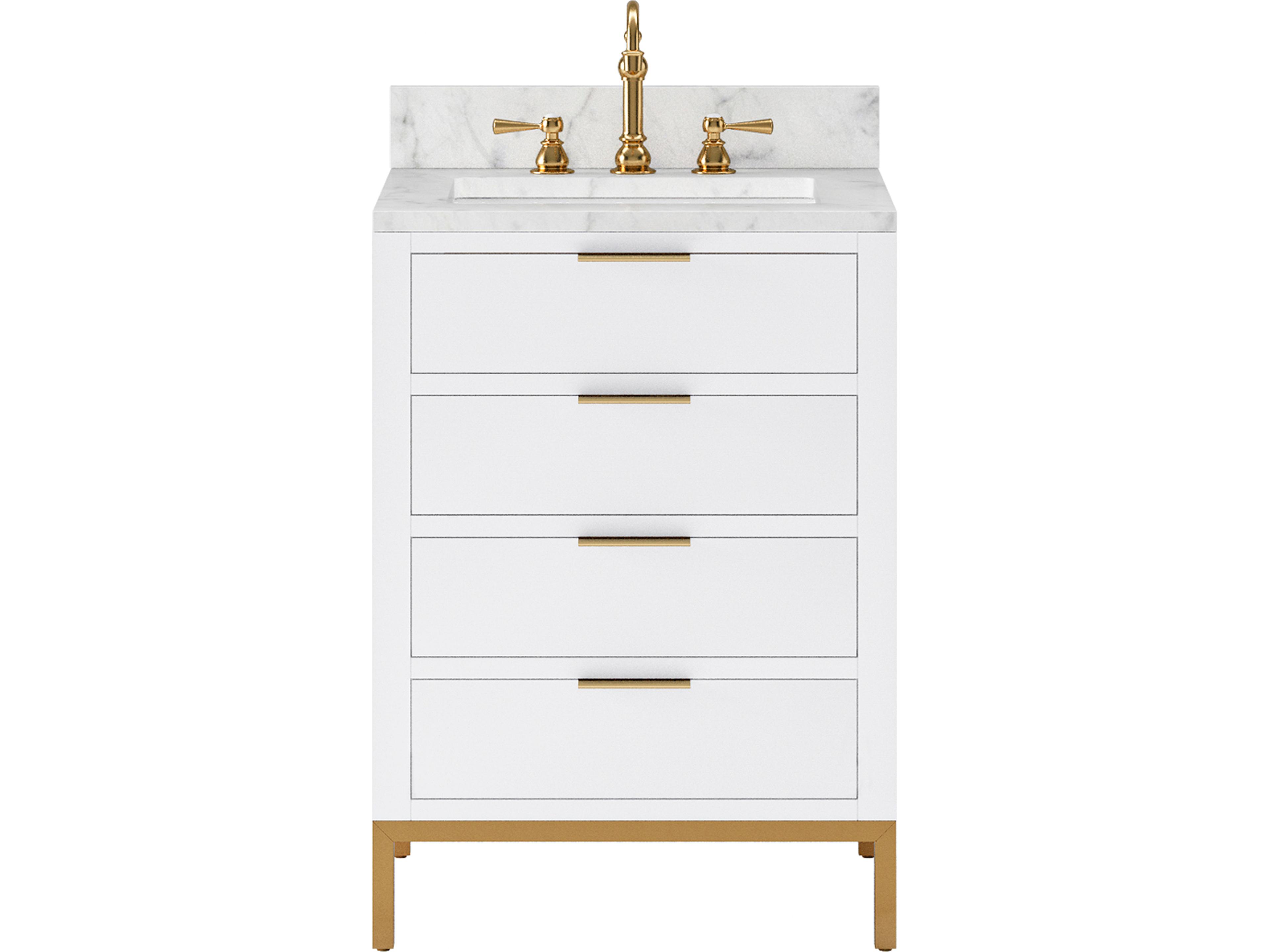 Bristol Single Sink Carrara White Marble Countertop Bath Vanity in Pure White with Satin Gold Hook Faucet