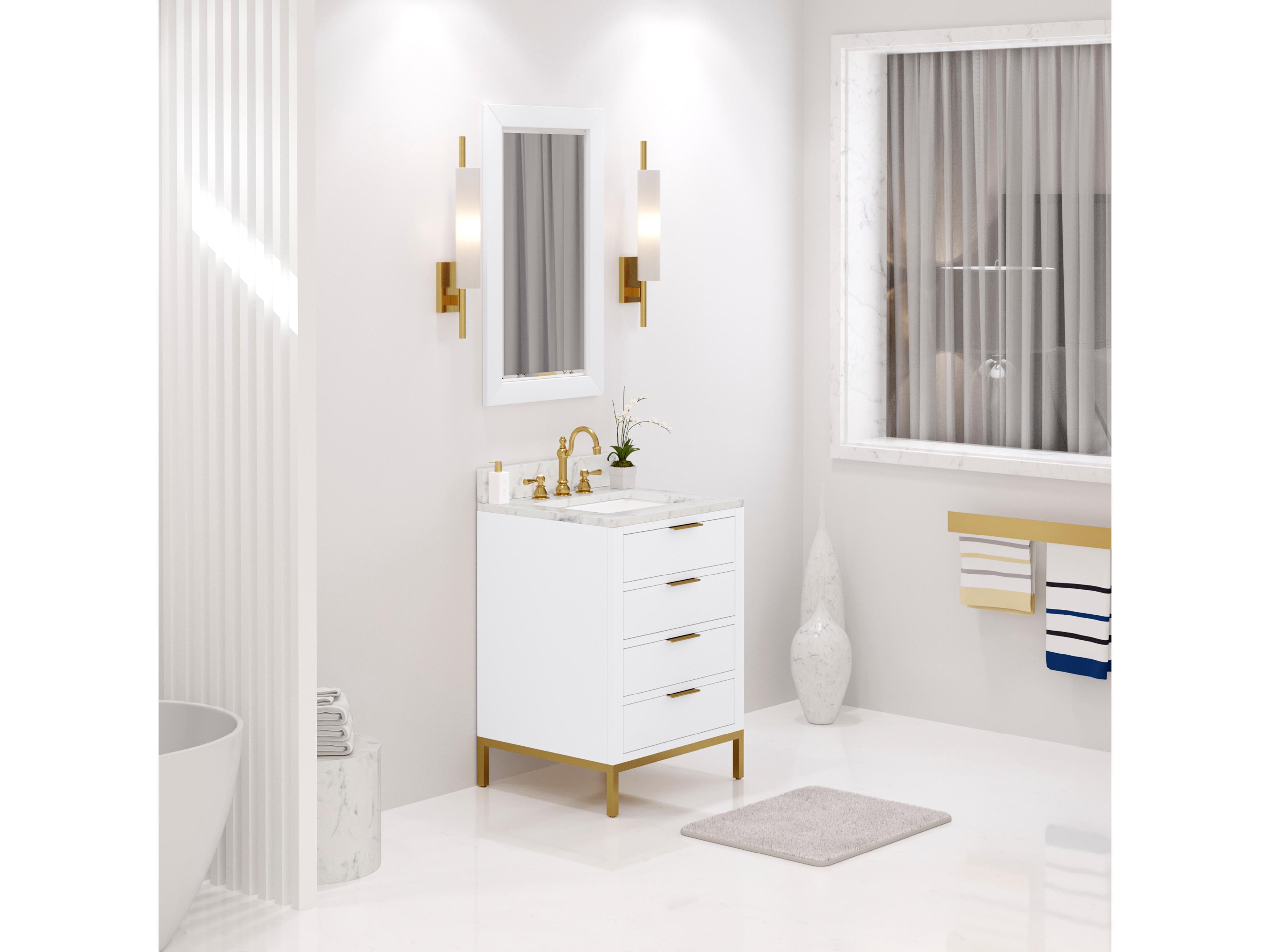 Water Creation Bristol Single Sink Carrara White Marble Countertop Bath Vanity in Pure White with Rectangular Mirror (S)