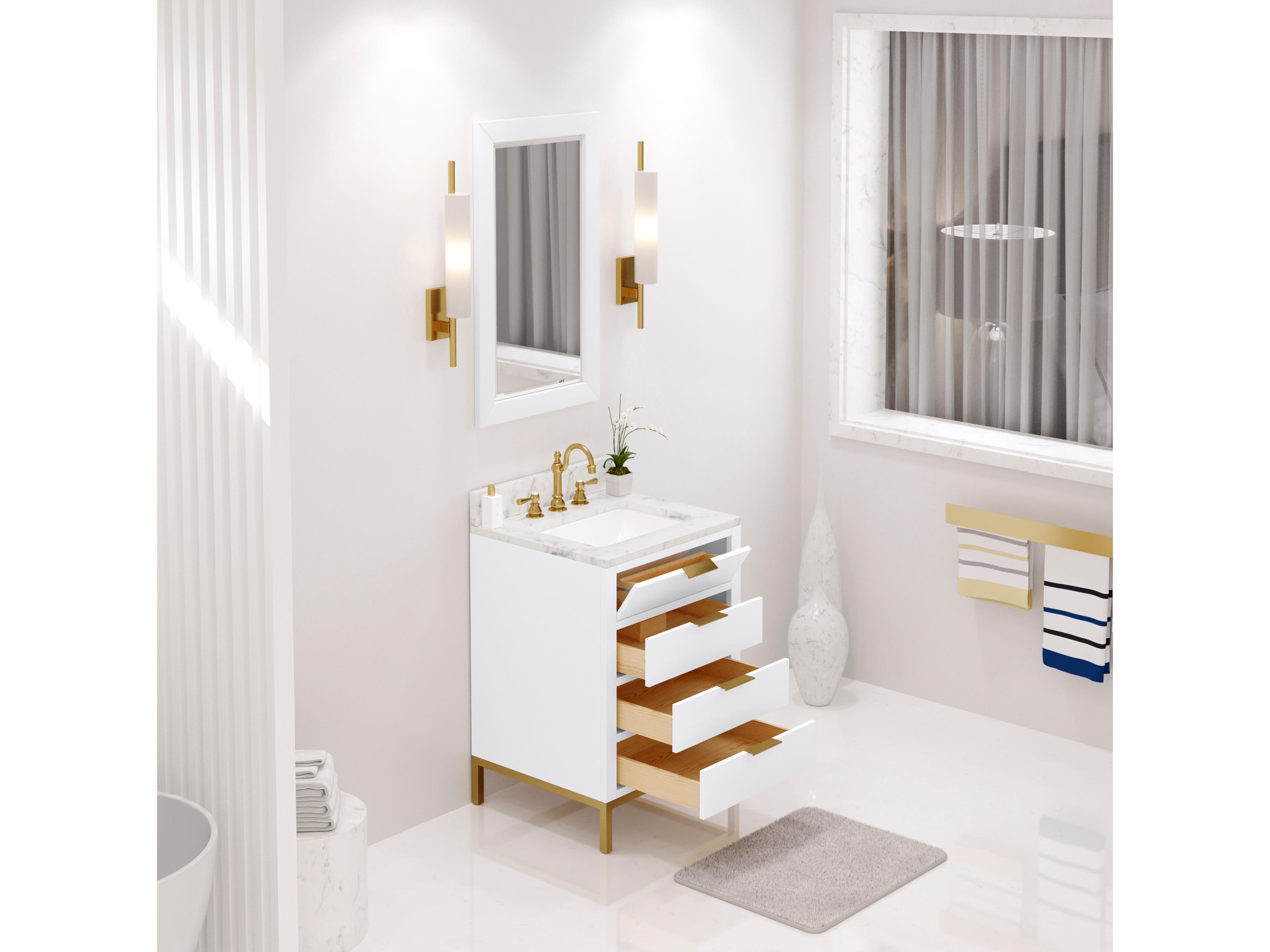 Water Creation Bristol Single Sink Carrara White Marble Countertop Bath Vanity in Pure White with Rectangular Mirror (S)