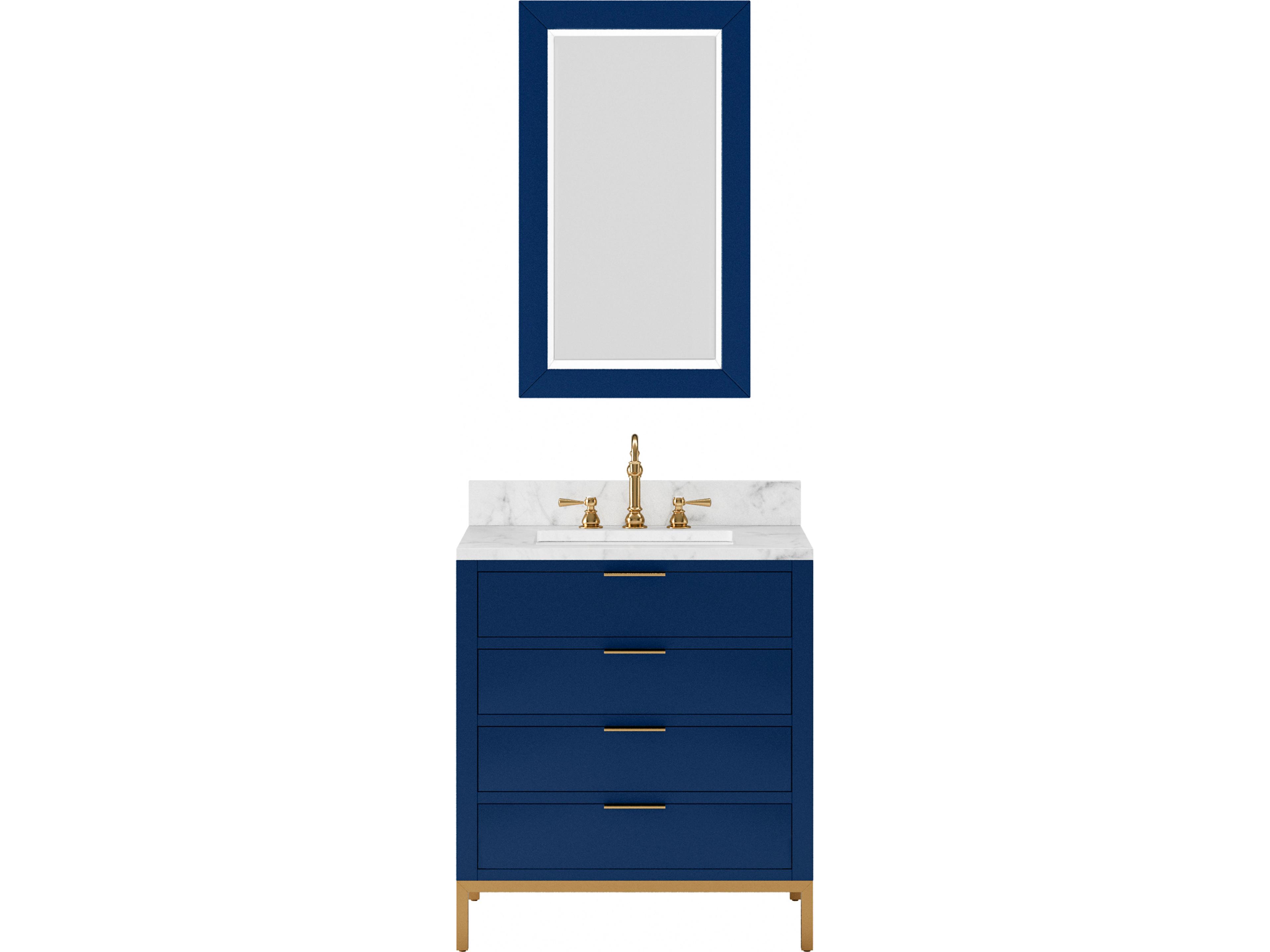 Bristol Single Sink Carrara White Marble Countertop Bath Vanity in Monarch Blue with Rectangular Mirror (S)