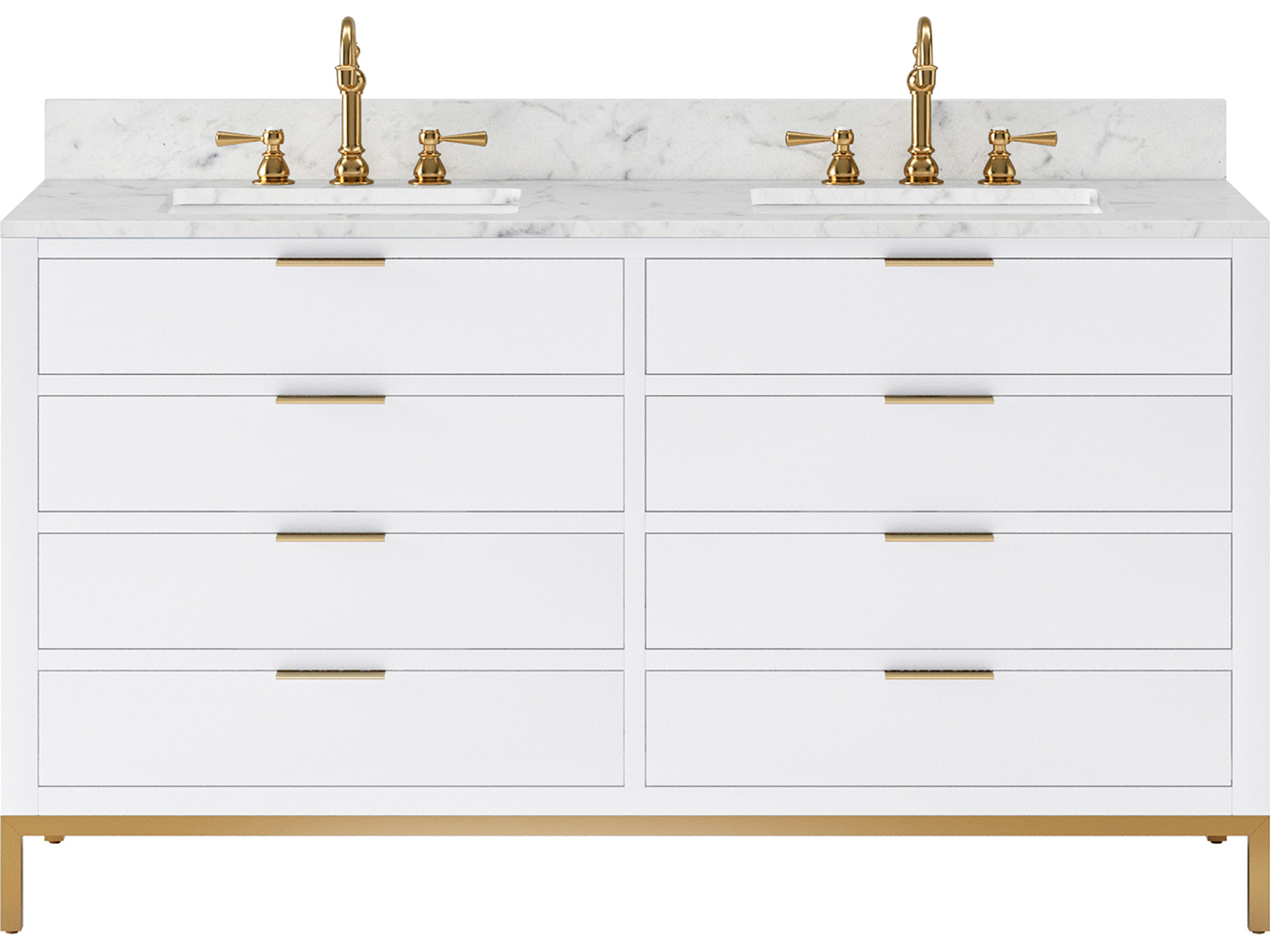 Bristol Double Sink Carrara White Marble Countertop Bath Vanity in Pure White