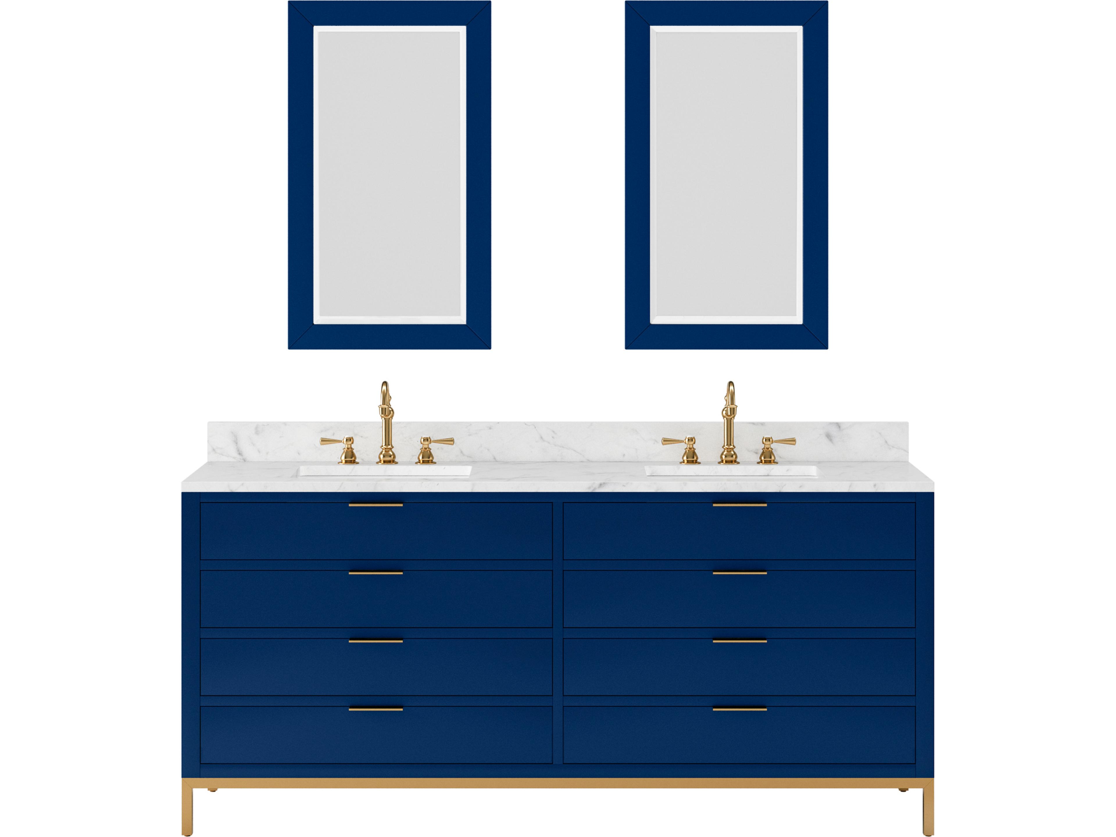 Bristol Double Sink Carrara White Marble Countertop Bath Vanity in Monarch Blue with Rectangular Mirrors (S)