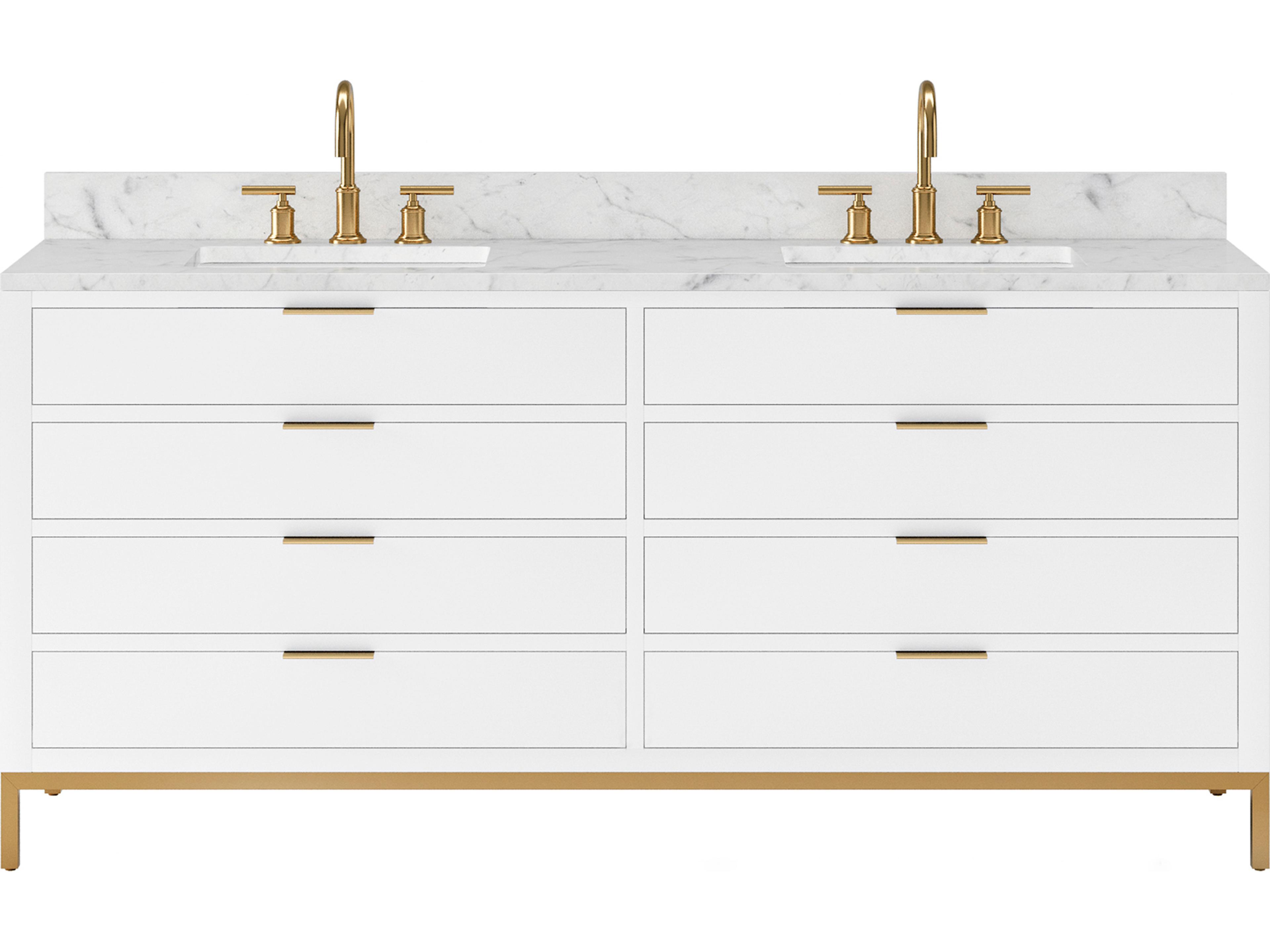 Bristol Double Sink Carrara White Marble Countertop Bath Vanity in Pure White