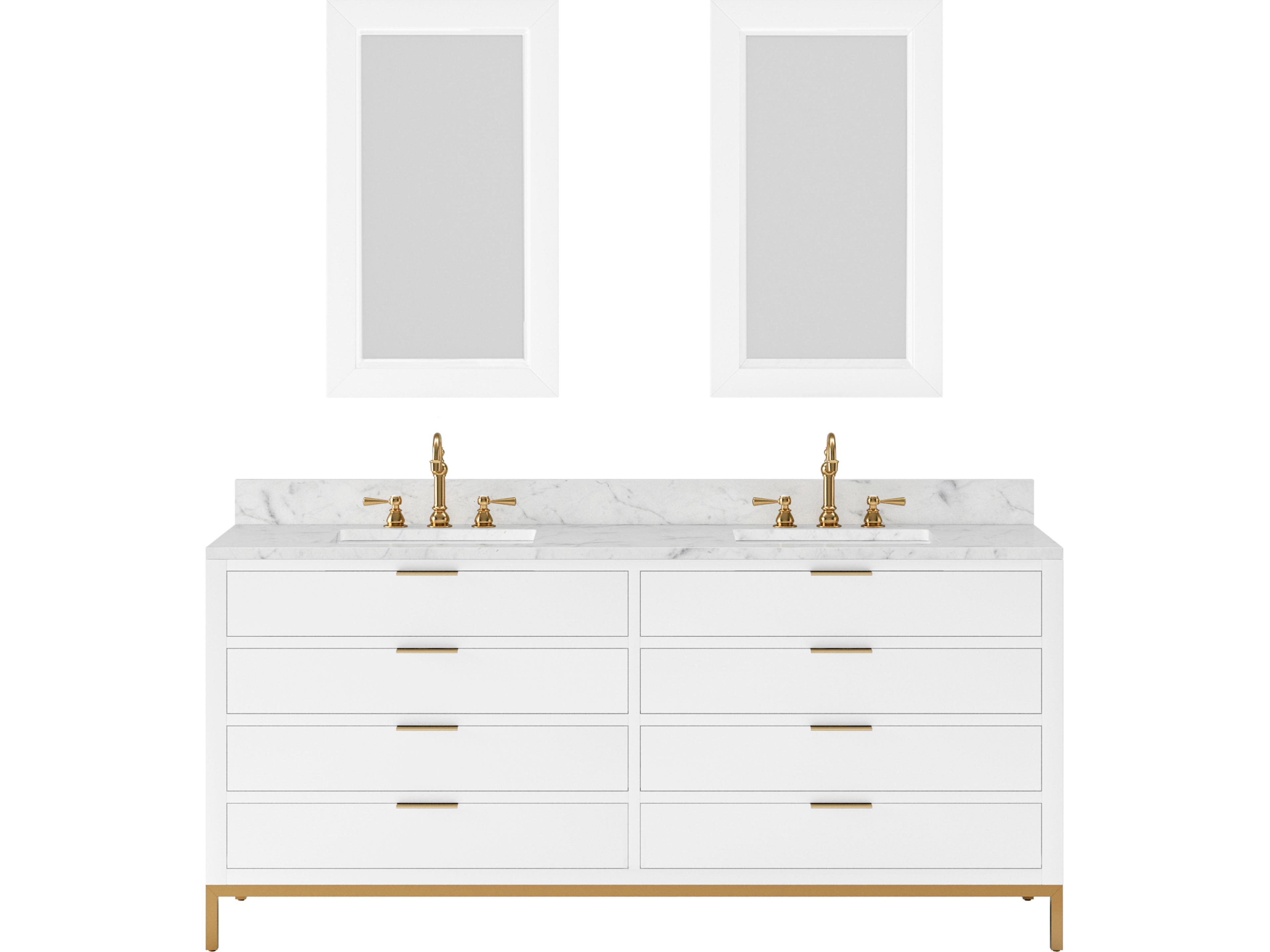 Bristol Double Sink Carrara White Marble Countertop Bath Vanity in Pure White with Rectangular Mirrors (S)