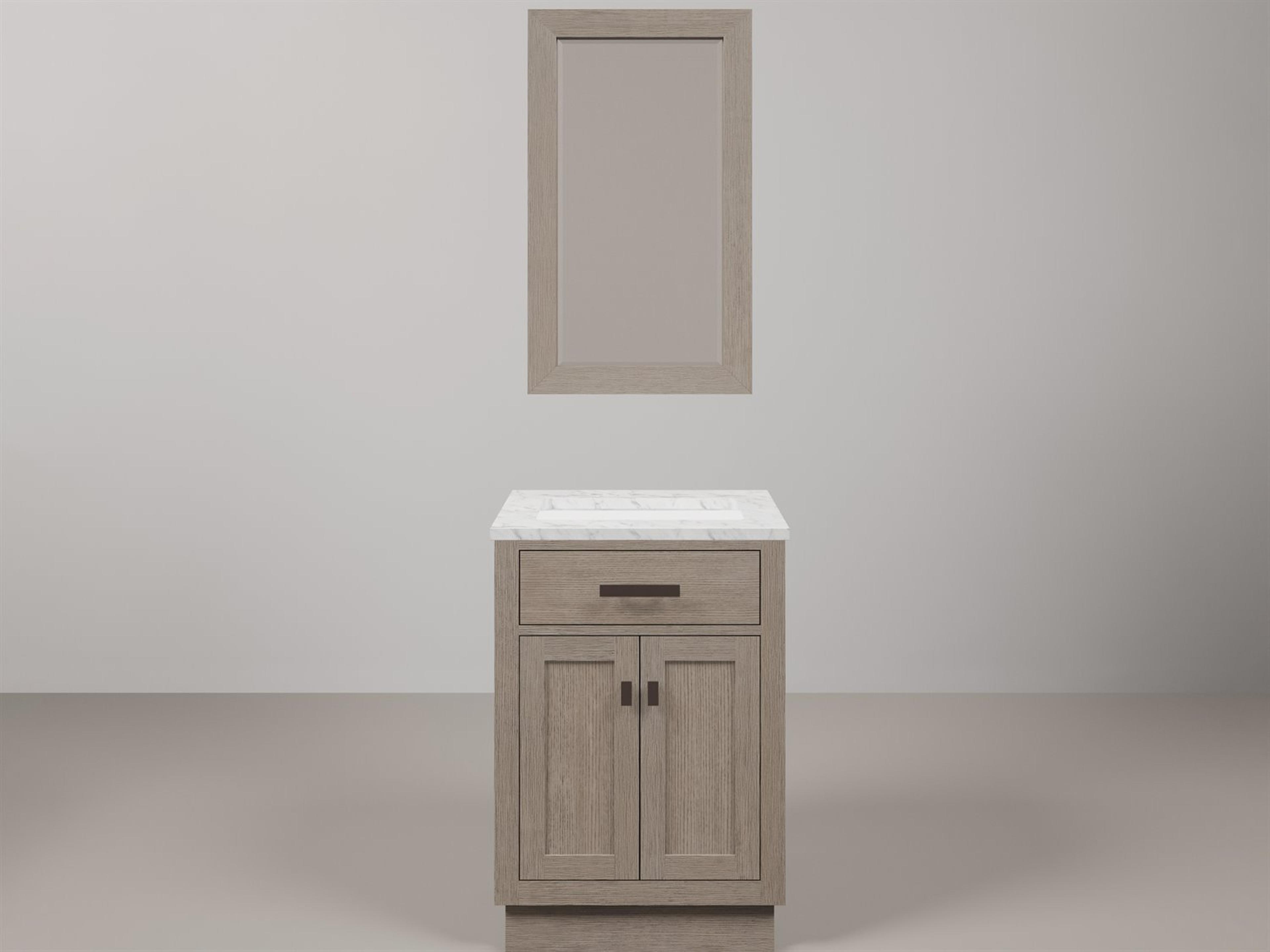 Water Creation Chestnut Single Sink Carrara White Marble Countertop Bath Vanity In Grey Oak with Oil Rubbed Bronze Hardware and Rectangular Mirror (S)