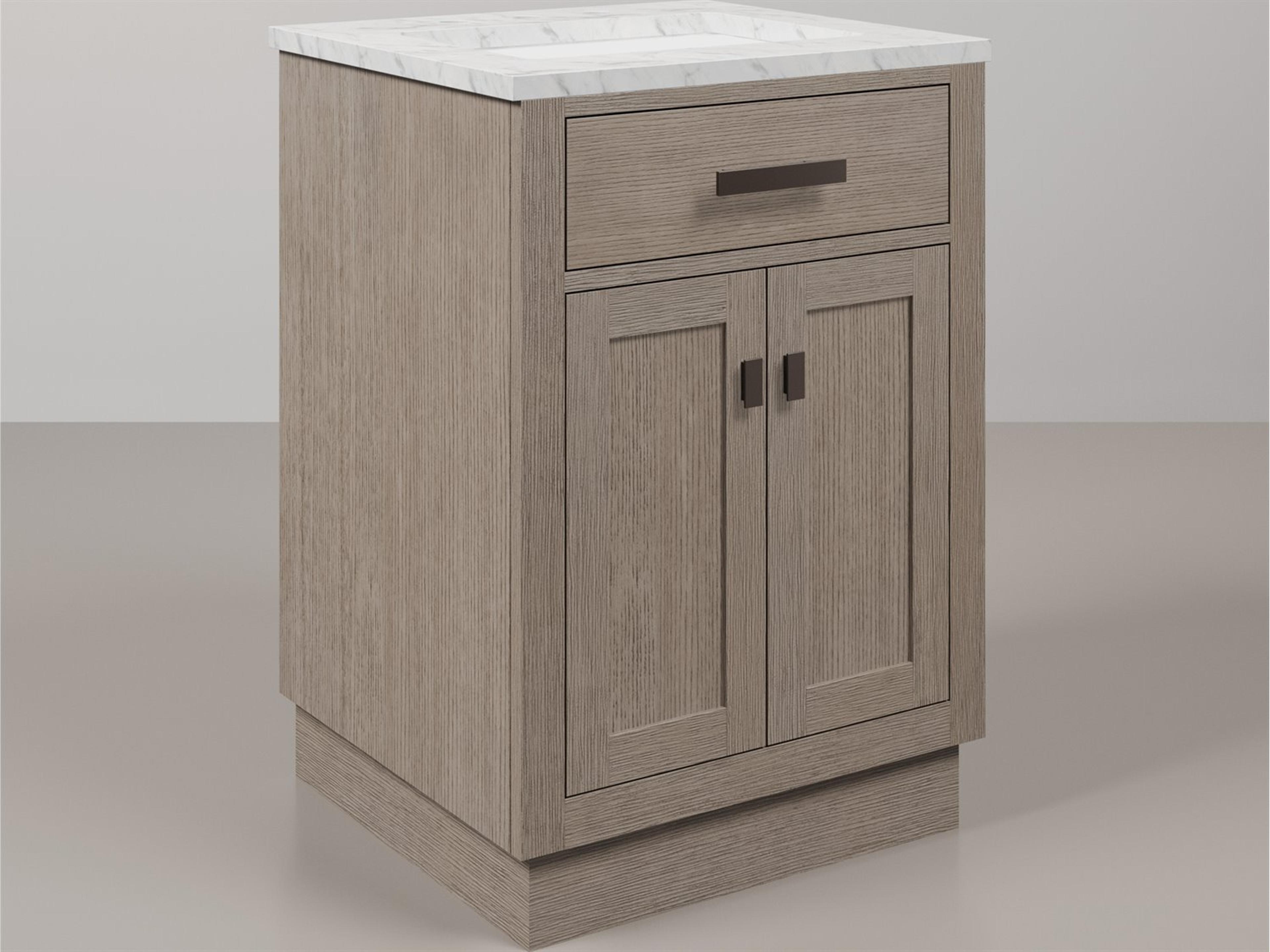 Water Creation Chestnut Single Sink Carrara White Marble Countertop Bath Vanity In Grey Oak with Oil Rubbed Bronze Hardware and Rectangular Mirror (S)