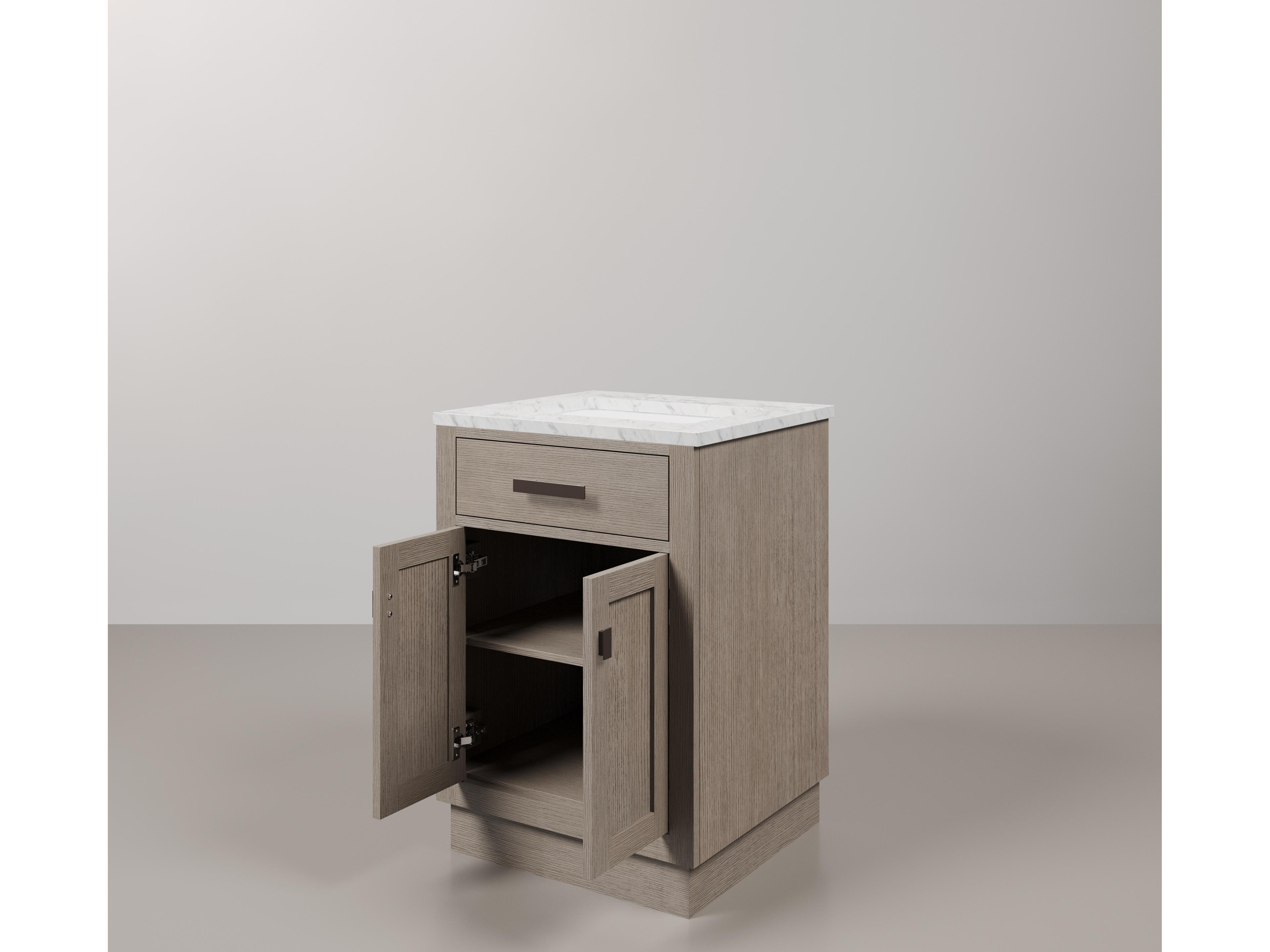 Water Creation Chestnut Single Sink Carrara White Marble Countertop Bath Vanity In Grey Oak with Oil Rubbed Bronze Hardware and Rectangular Mirror (S)