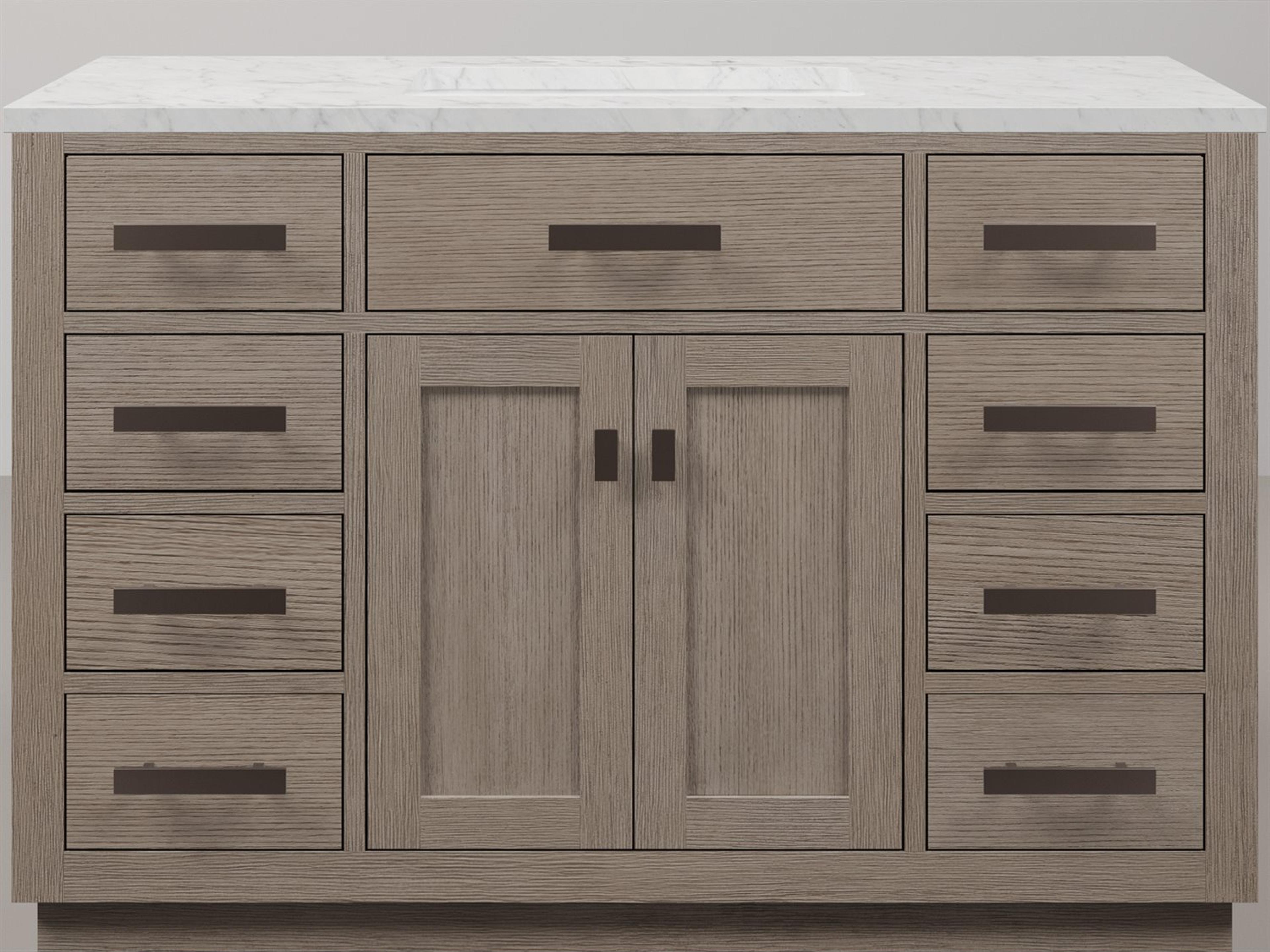 Water Creation Chestnut Single Sink Carrara White Marble Countertop Bath Vanity In Grey Oak with Oil Rubbed Bronze Hardware