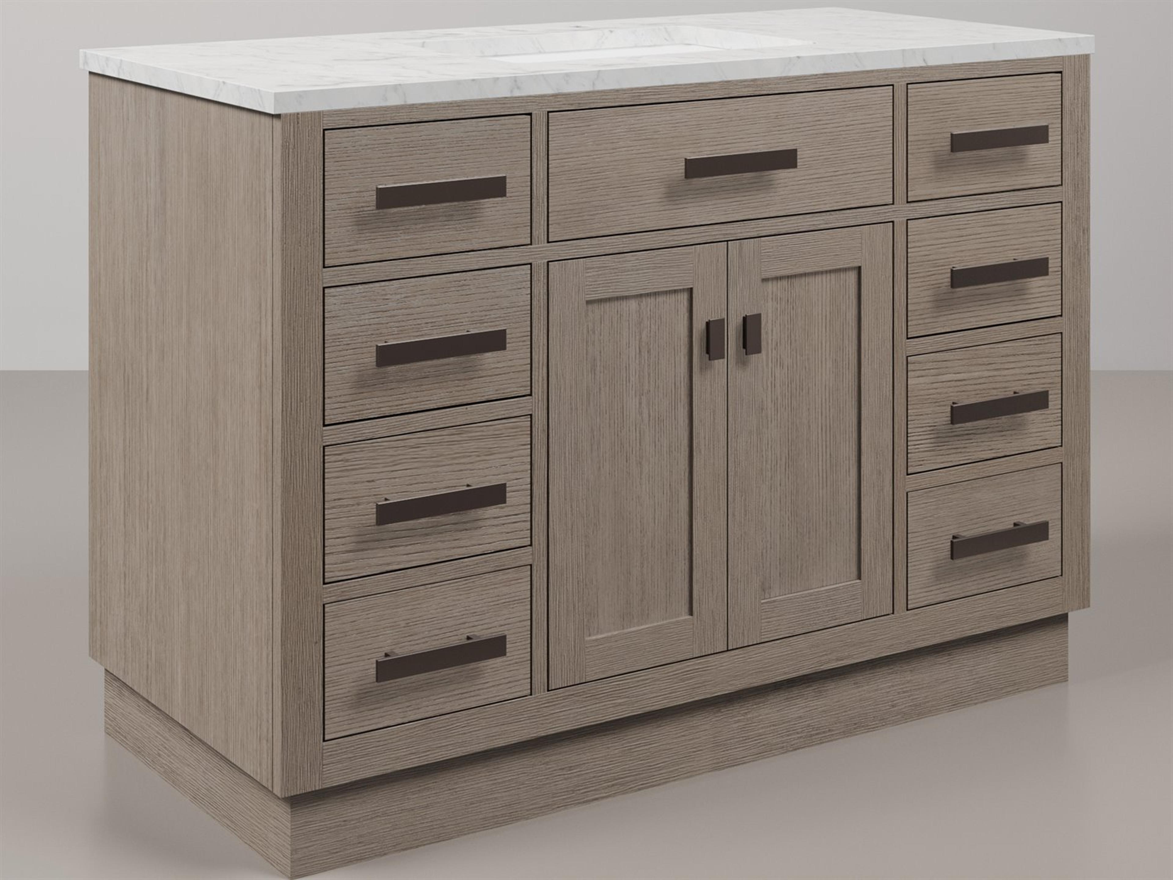 Chestnut Single Sink Carrara White Marble Countertop Bath Vanity In Grey Oak with Oil Rubbed Bronze Hardware