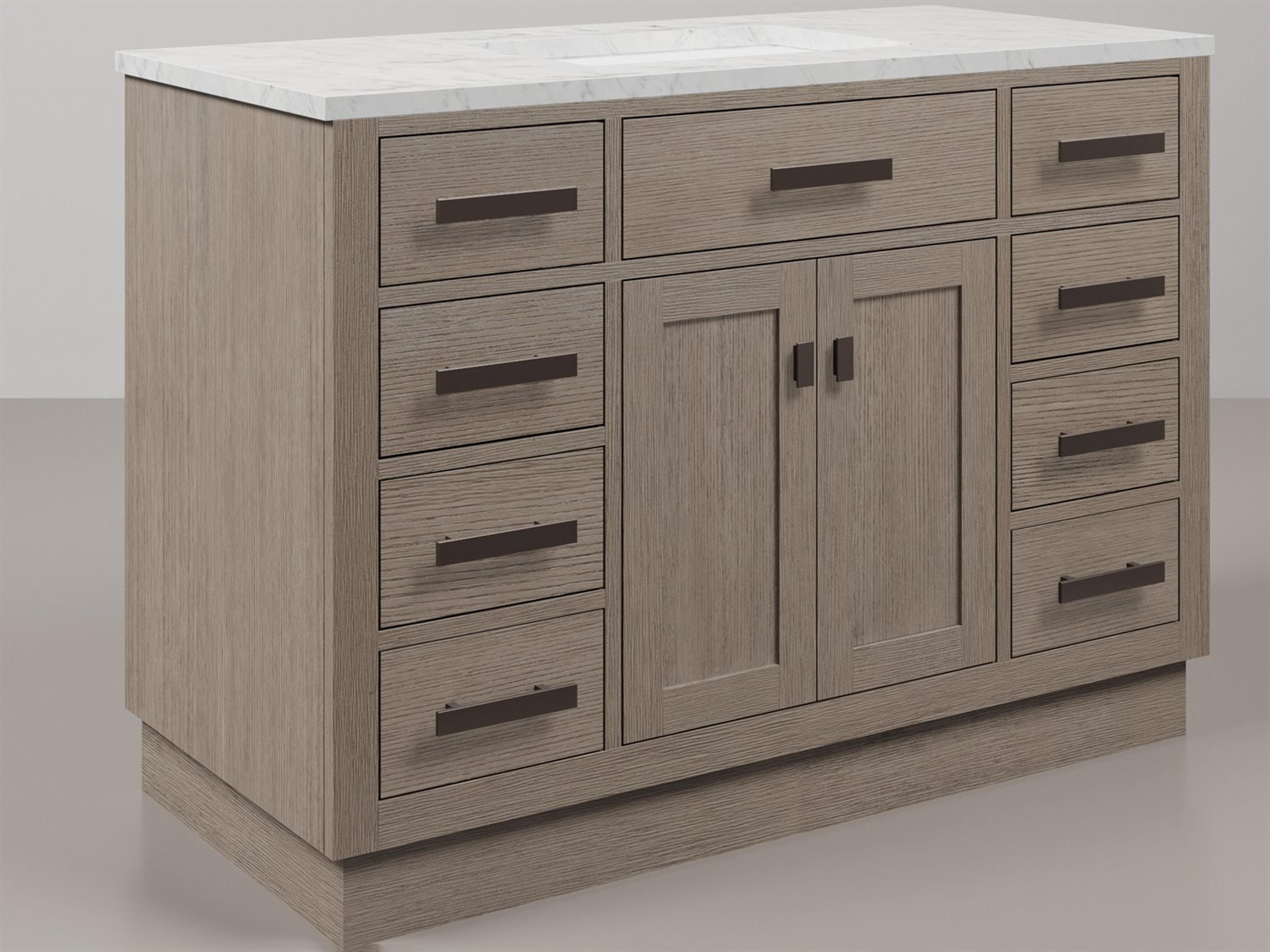 Water Creation Chestnut Single Sink Carrara White Marble Countertop Bath Vanity In Grey Oak with Oil Rubbed Bronze Hardware and Rectangular Mirror (S)