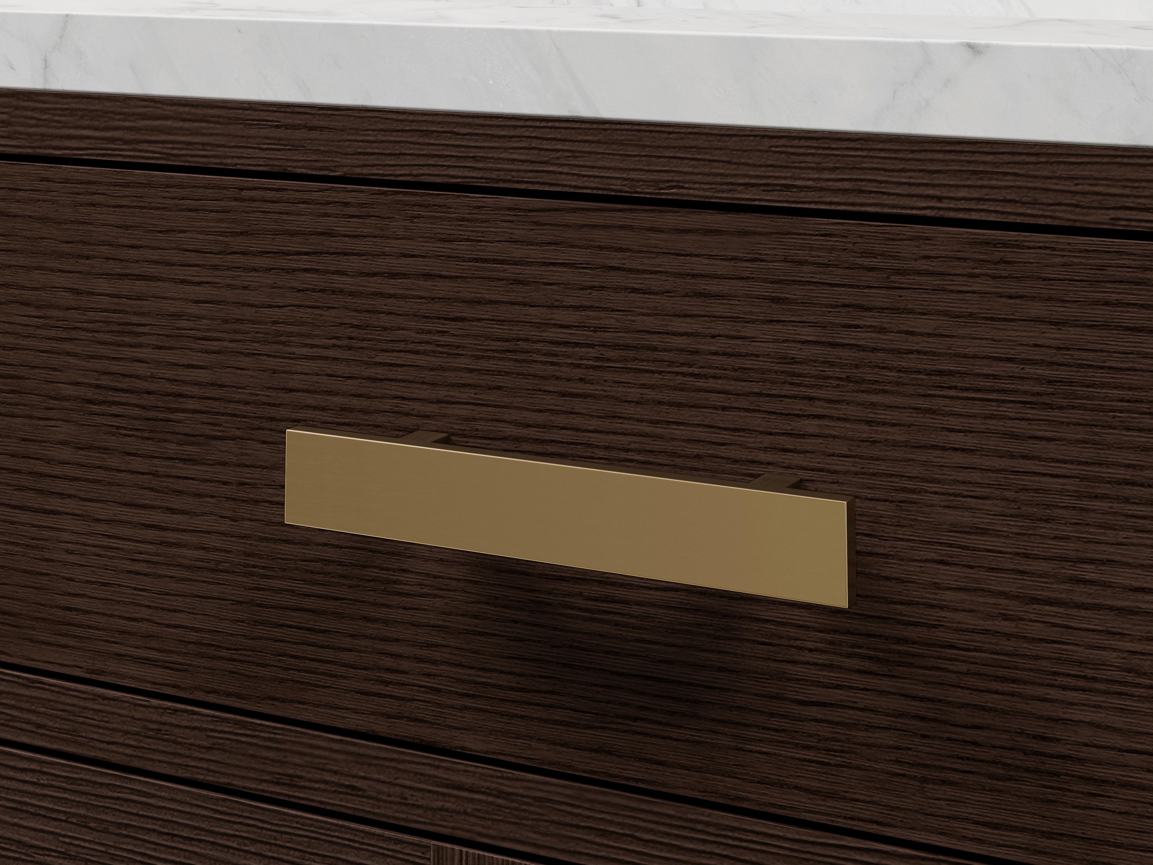 Water Creation Chestnut Single Sink Carrara White Marble Countertop Bath Vanity In Brown Oak with Satin Gold Hardware