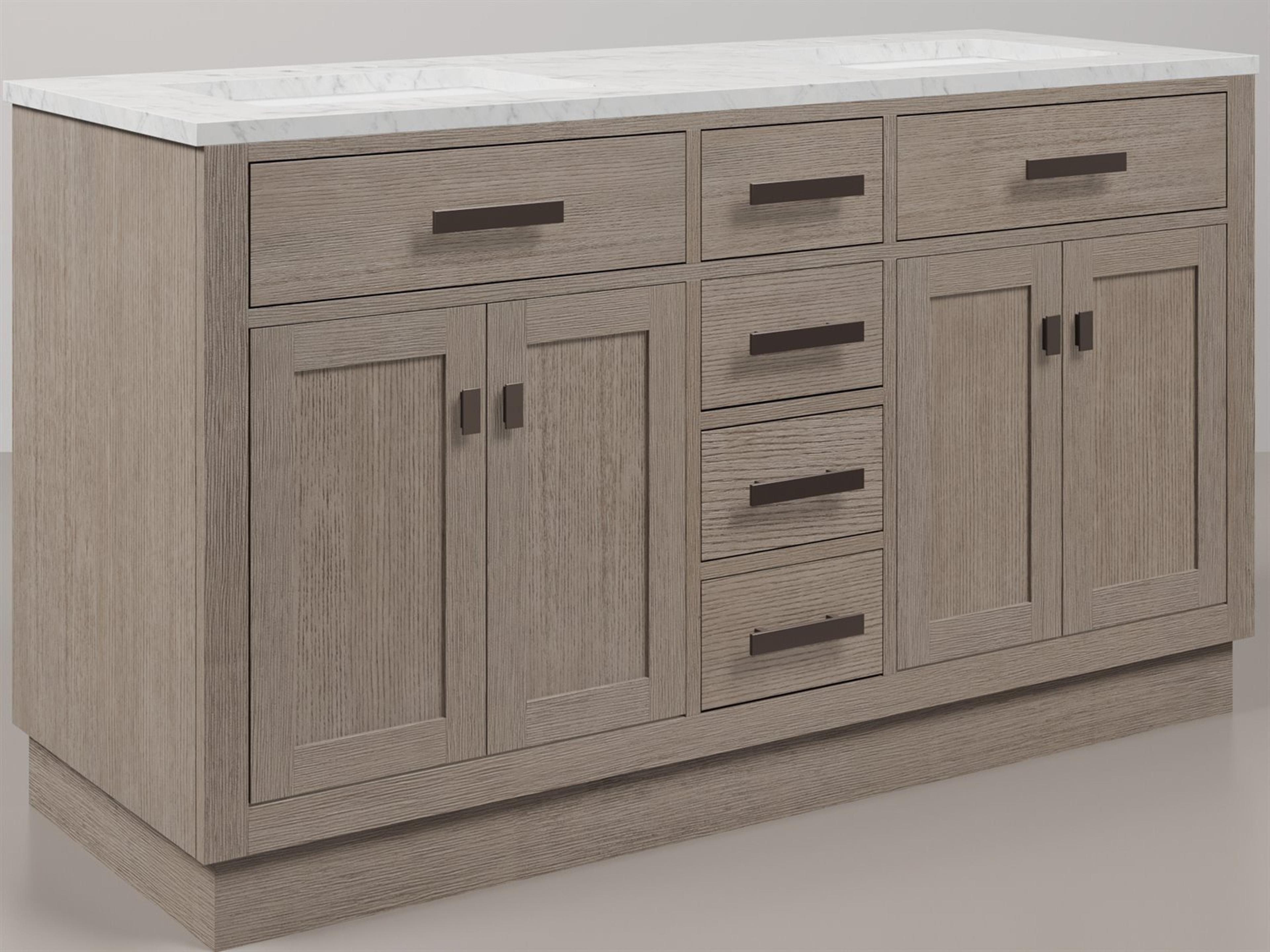 Water Creation Chestnut Double Sink Carrara White Marble Countertop Bath Vanity In Grey Oak with Oil Rubbed Bronze Hardware and Rectangular Mirror (S)