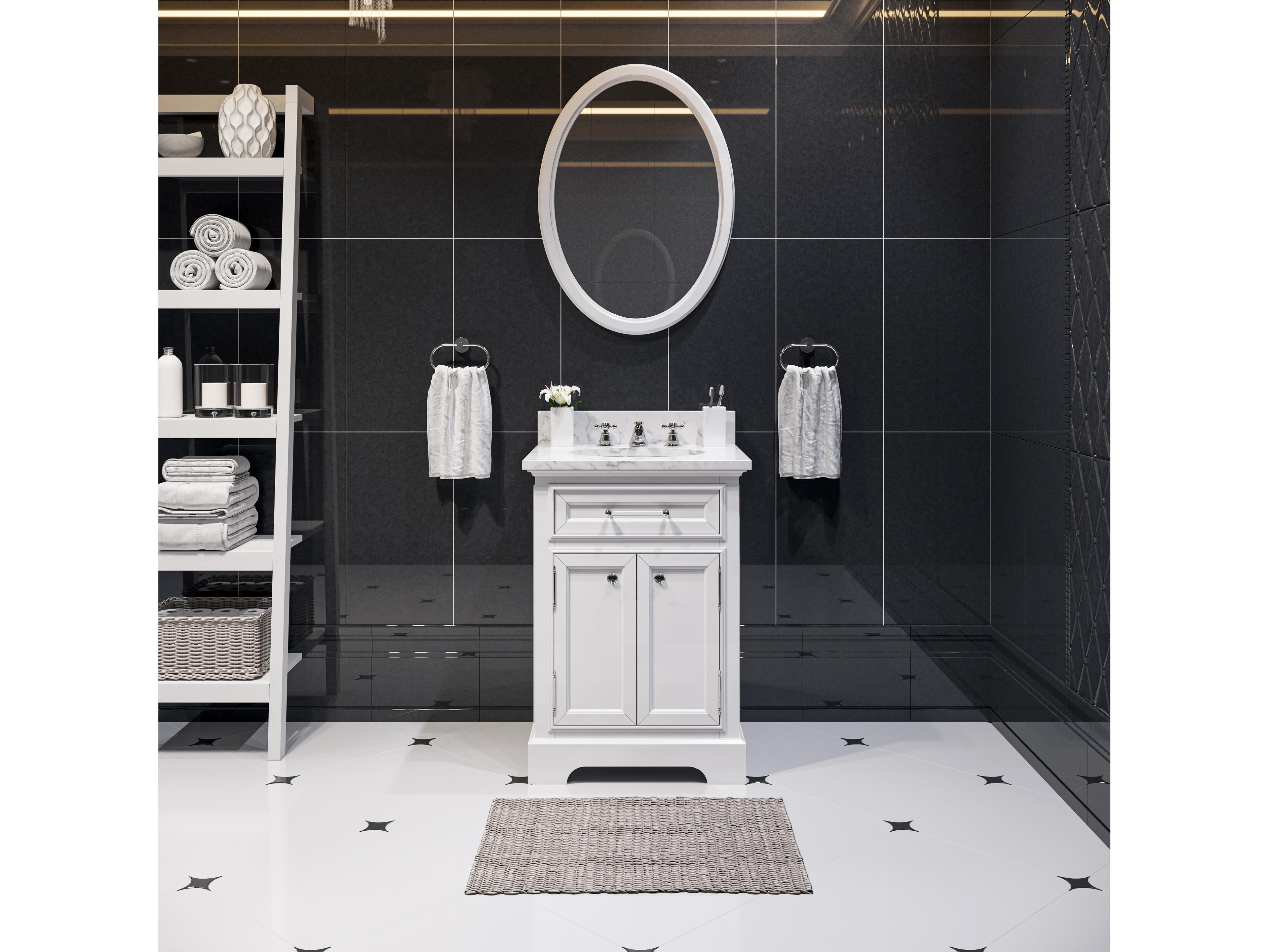 Water Creation Derby Single Sink Carrara White Marble Countertop Bath Vanity In Pure White with Chrome Classic Faucet