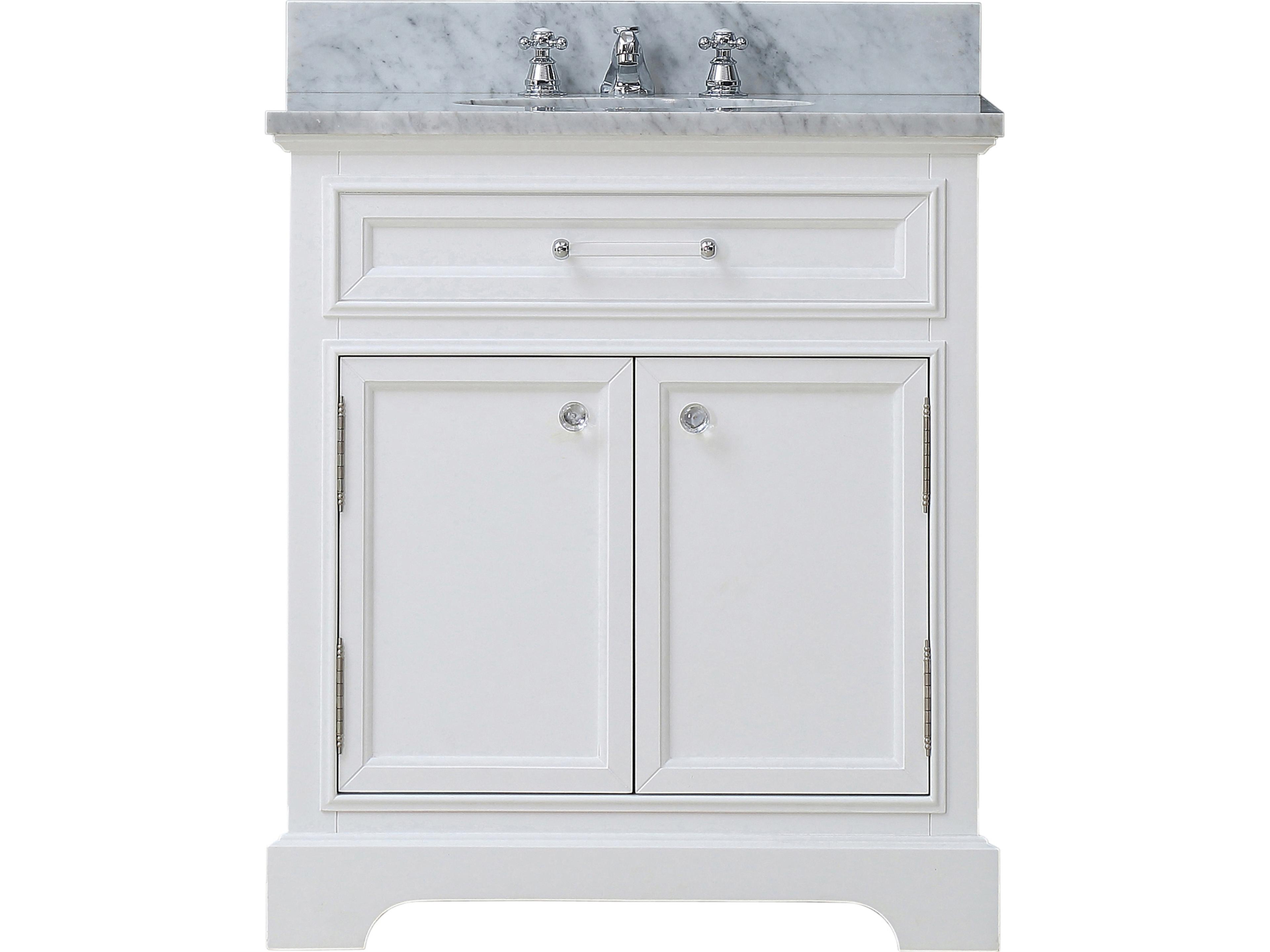 Derby Single Sink Carrara White Marble Countertop Bath Vanity In Pure White with Chrome Classic Faucet