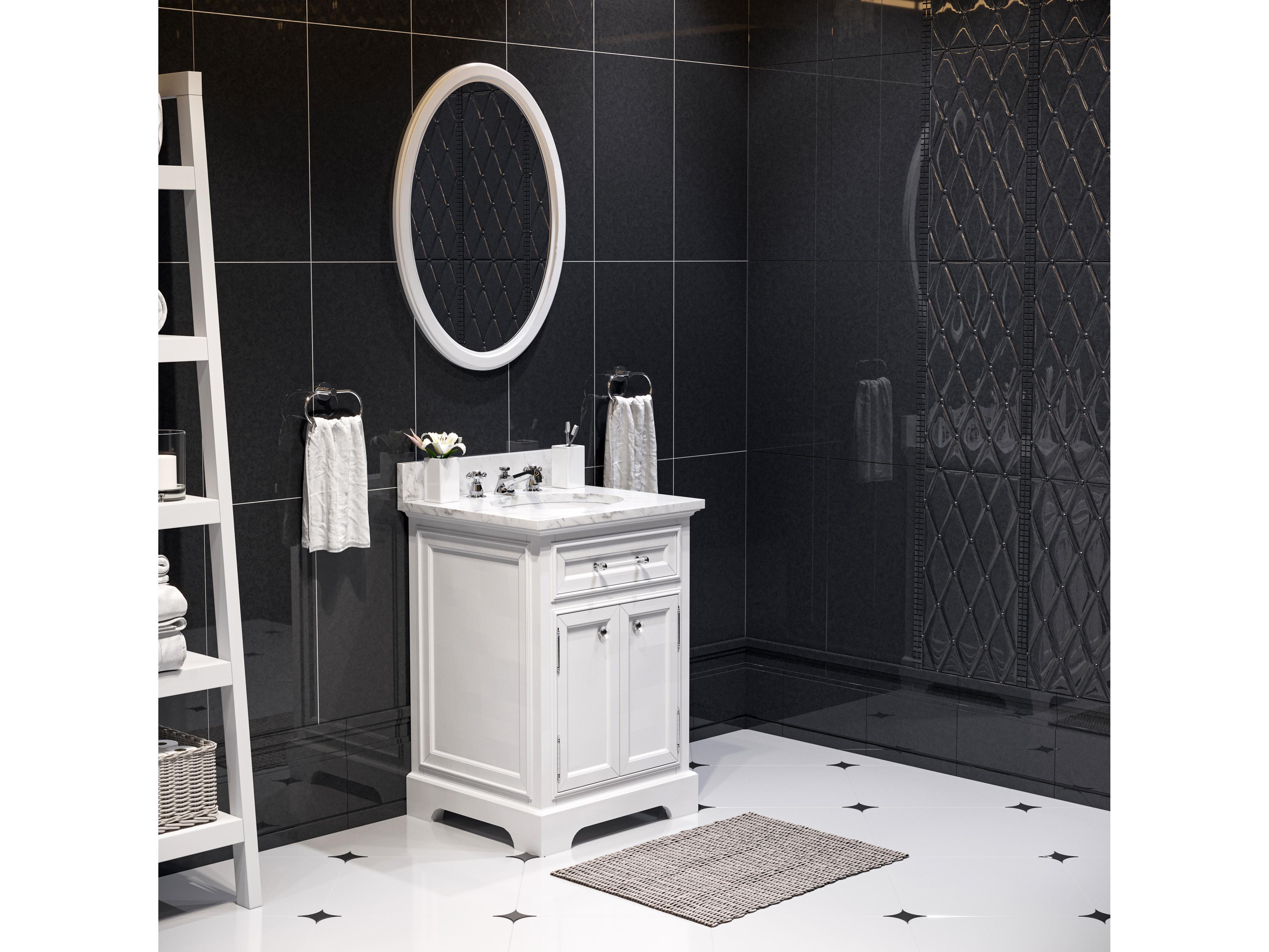 Water Creation Derby Single Sink Carrara White Marble Countertop Bath Vanity In Pure White with Chrome Classic Faucet