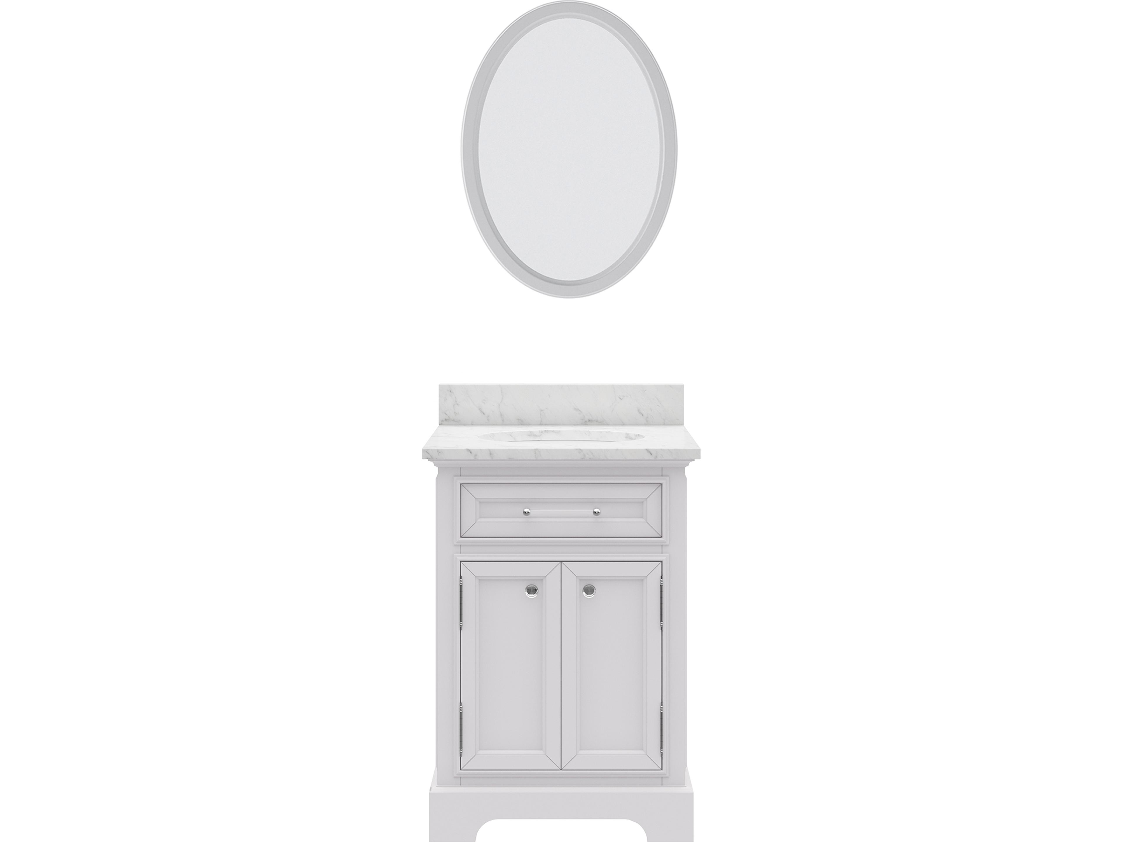 Derby Single Sink Carrara White Marble Countertop Bath Vanity In Pure White with Oval Mirror (S)