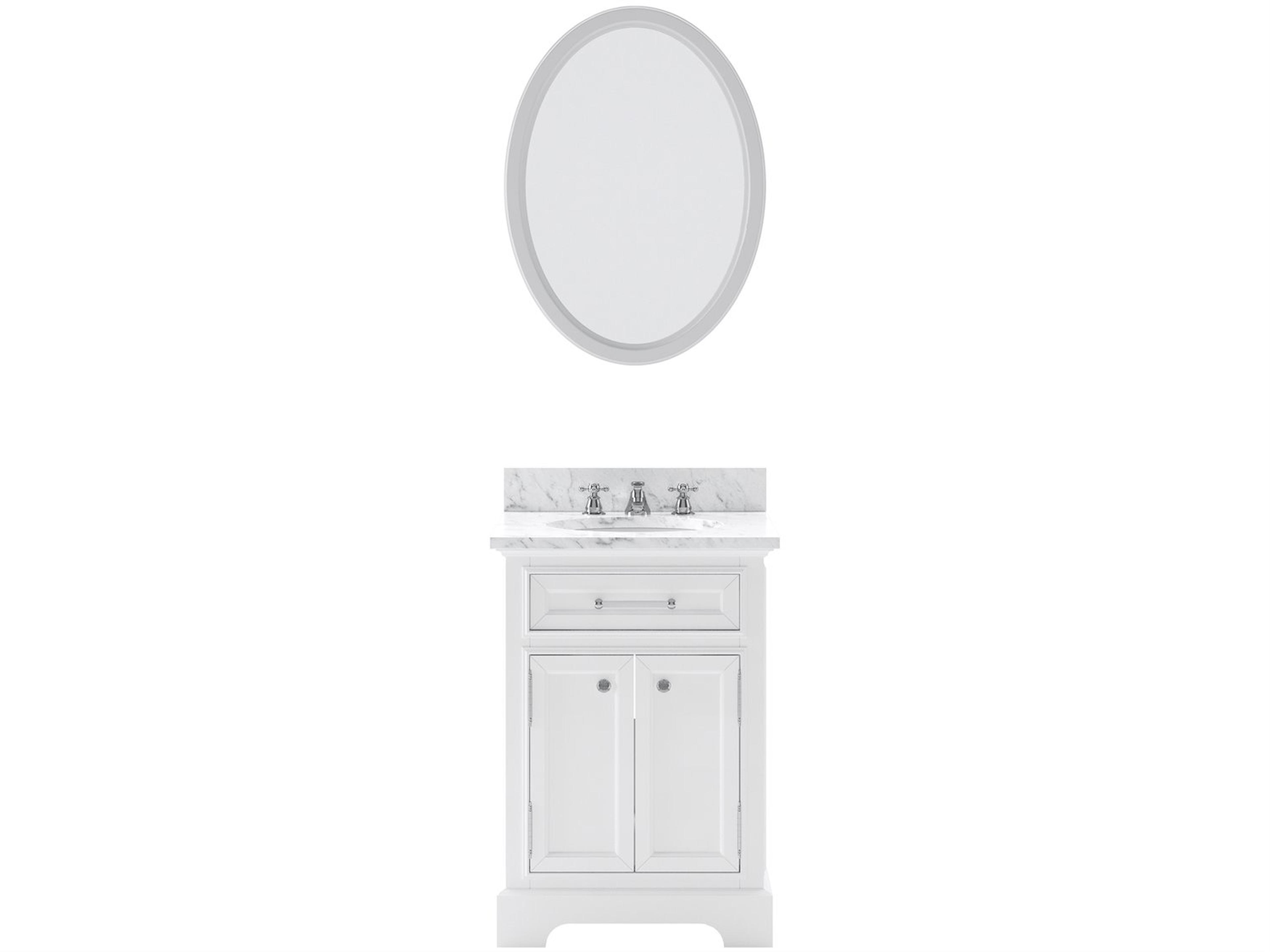 Derby Single Sink Carrara White Marble Countertop Bath Vanity In Pure White with Chrome Classic Faucet and Oval Mirror (S)