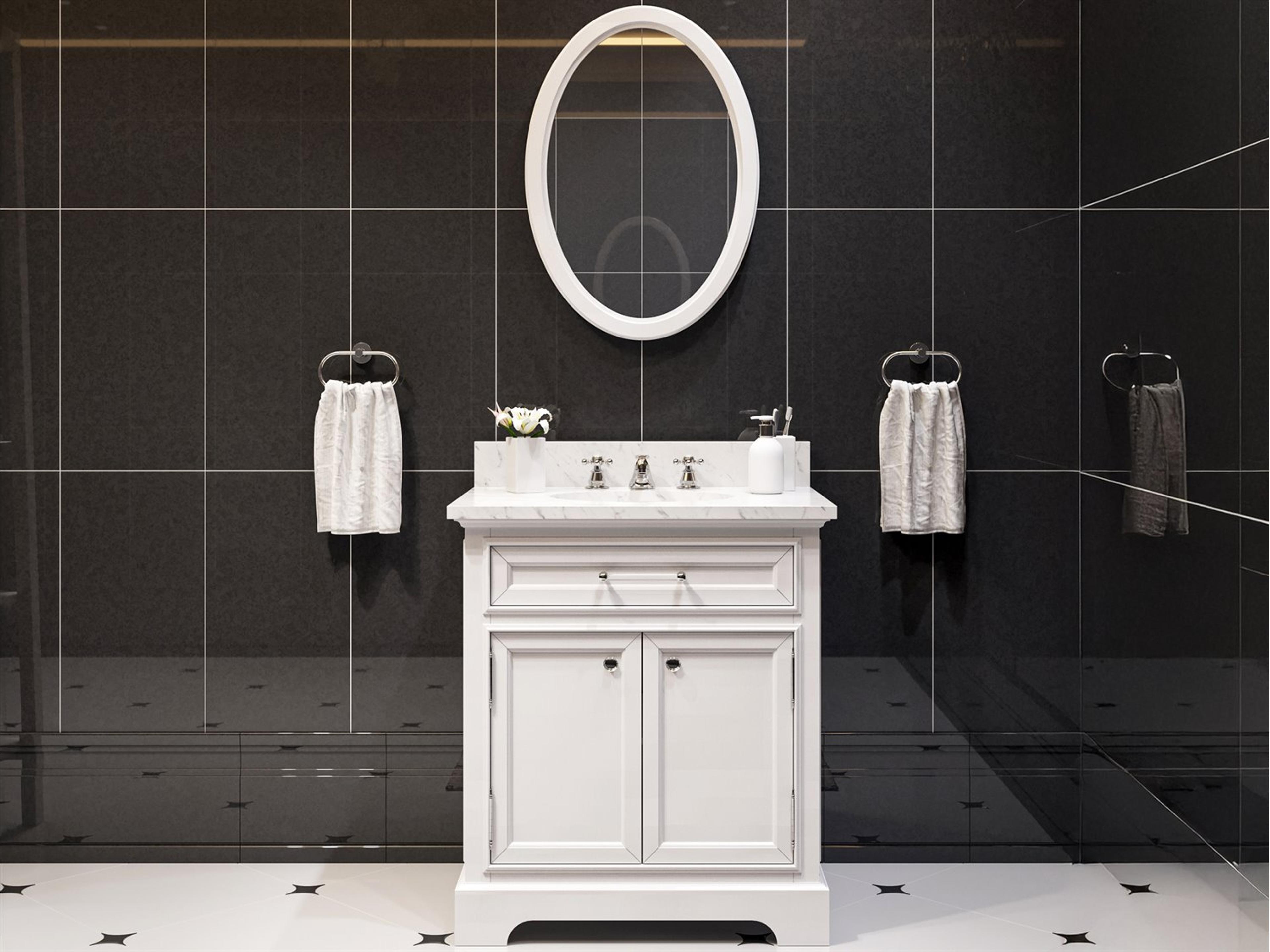 Water Creation Derby Single Sink Carrara White Marble Countertop Bath Vanity In Pure White