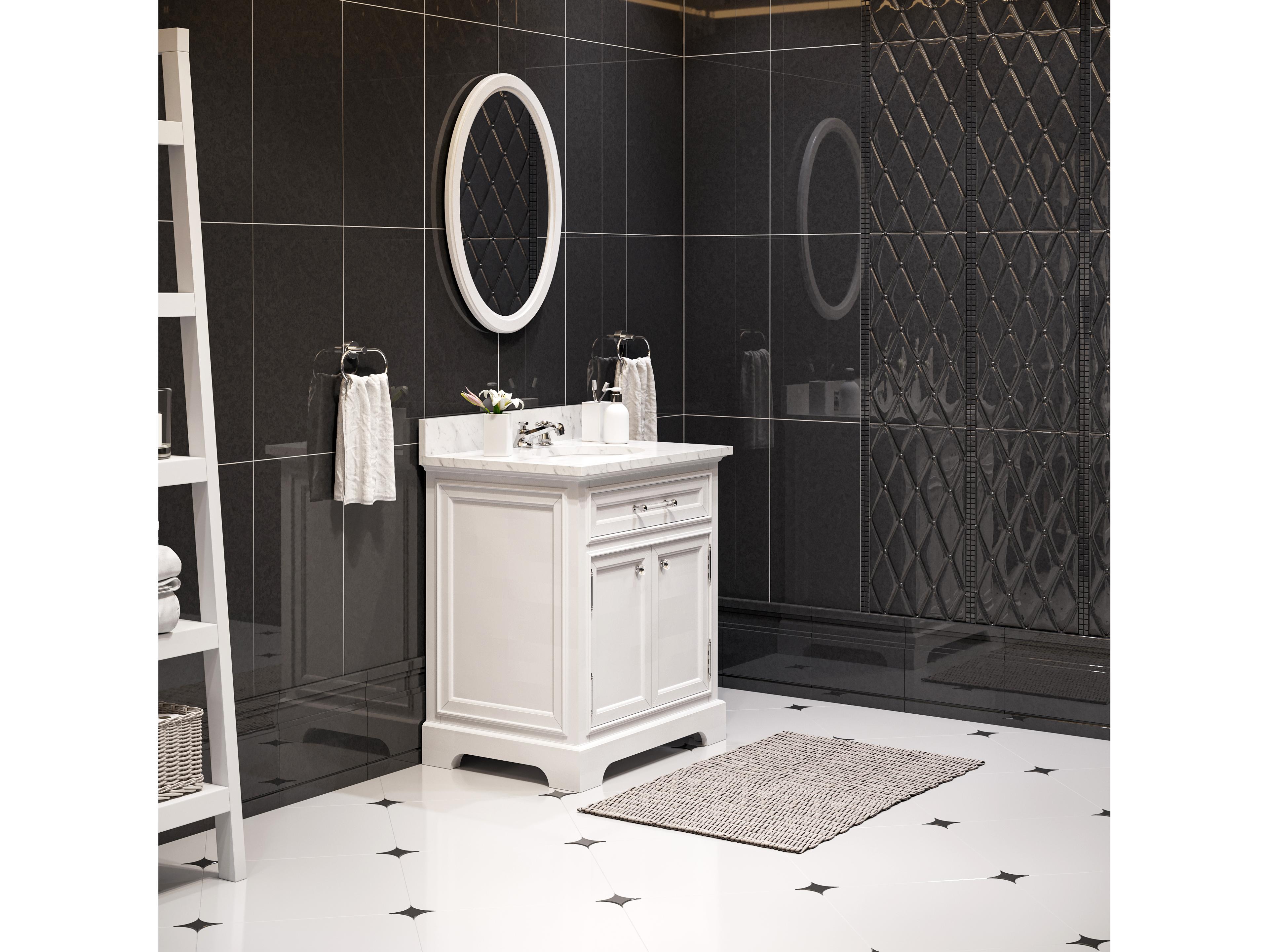 Water Creation Derby Single Sink Carrara White Marble Countertop Bath Vanity In Pure White